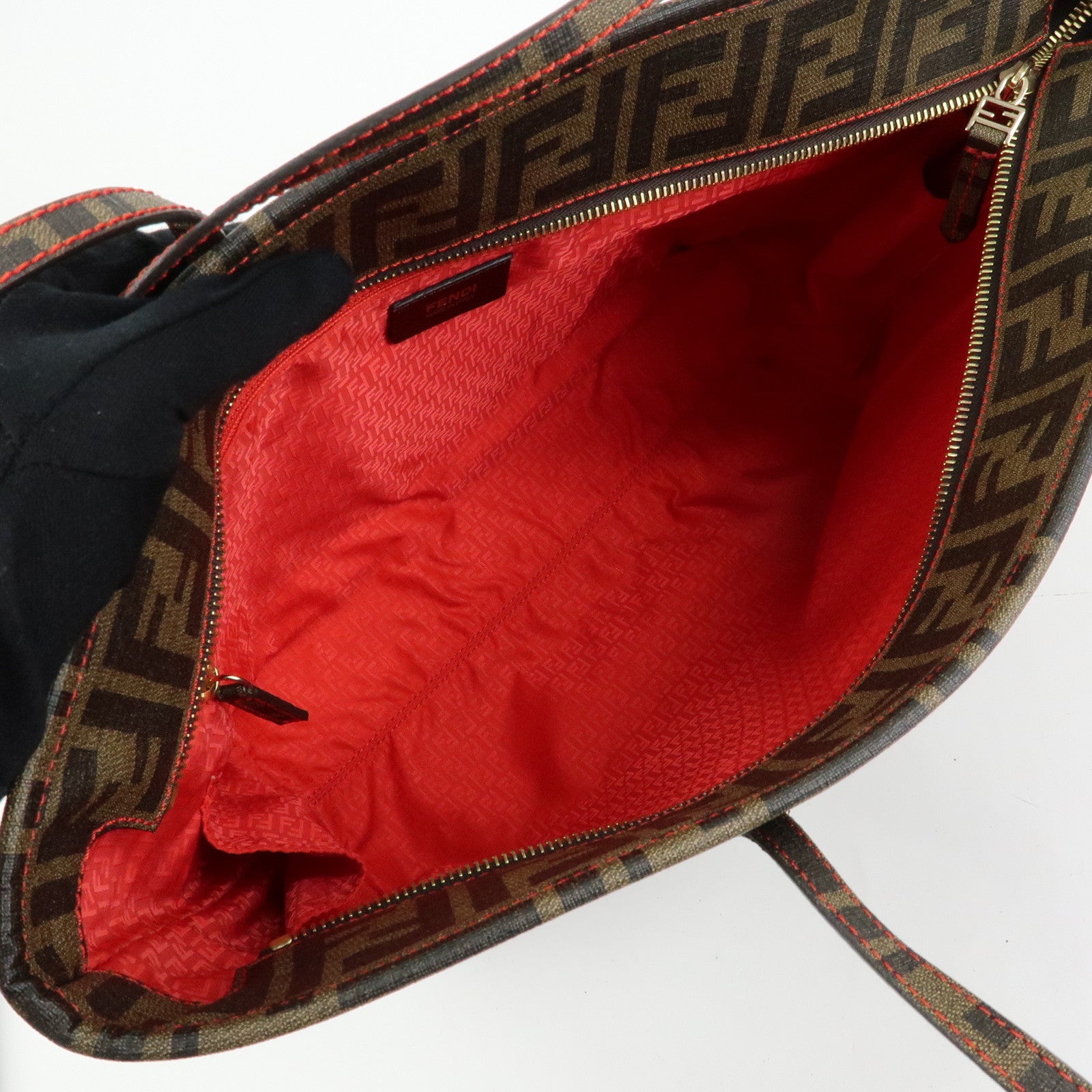 FENDI Zucca PVC Tote Bag Shoulder Bag Brown Black 8BH198