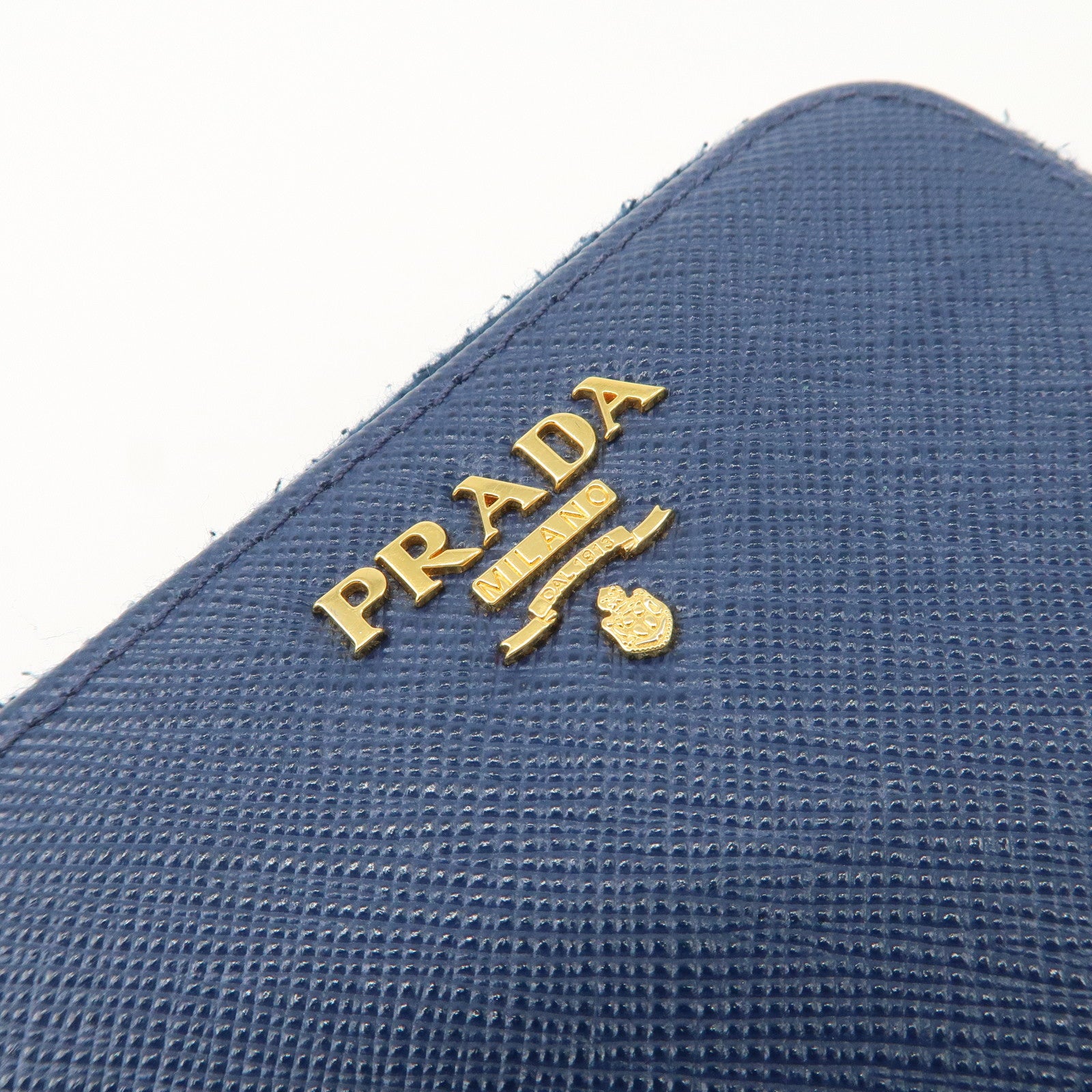 PRADA Logo Leather Round Zippy Bi-fold Wallet Blue 1ML522 Used