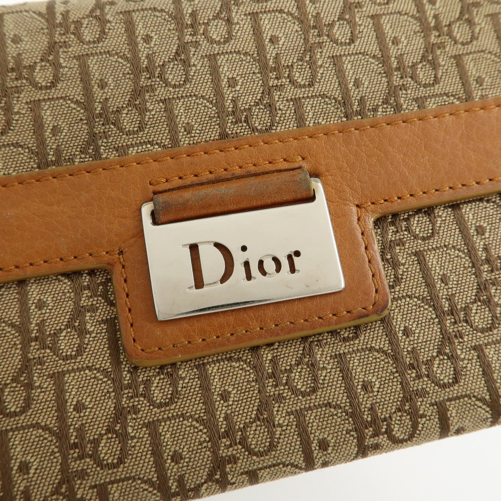 Christian Dior Trotter Street Chic Canvas Leather Long Wallet Brown