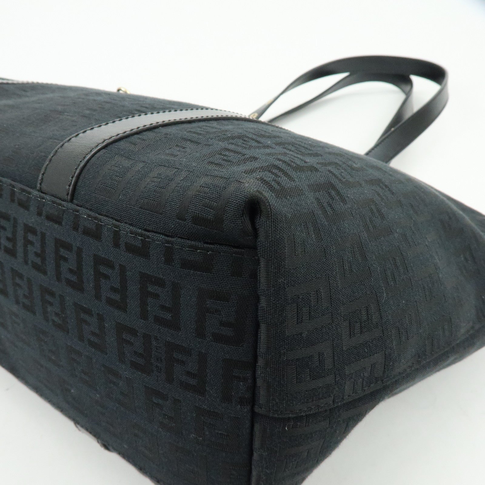 FENDI Zucchino Canvas Leather Tote Bag Shoulder Bag Black 8BH215