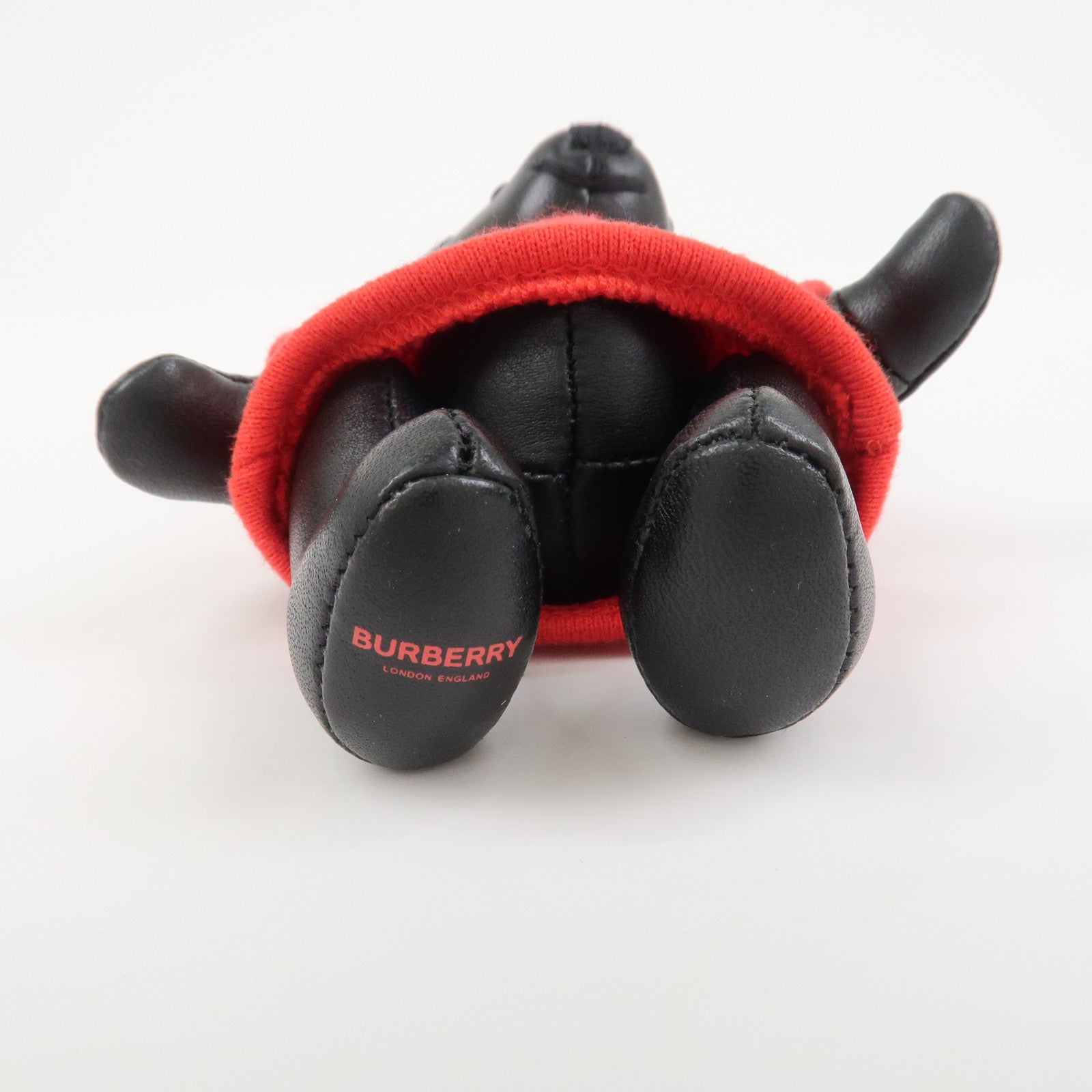 BURBERRY Logo Leather Thomas Bear Bag Charm Key Chain Black Red