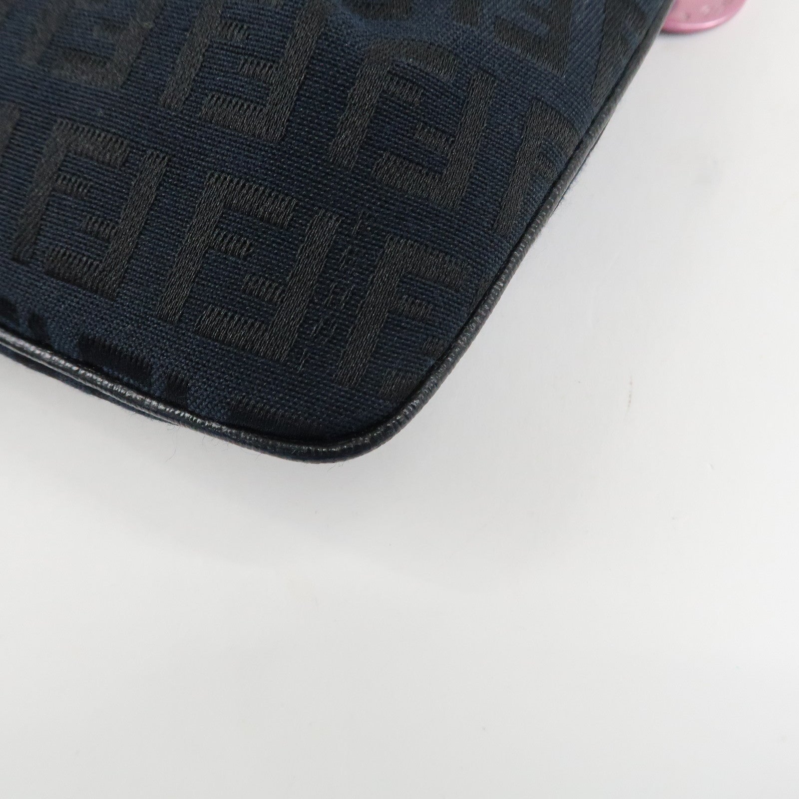 FENDI Zucchino Canvas Leather Chain Hand Bag Black Pink 8BR594 Used