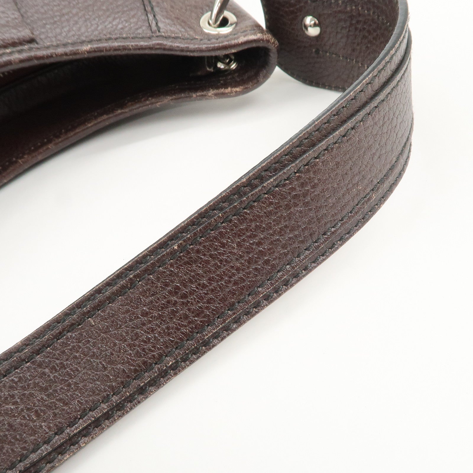 Ferragamo Gancini Leather Shoulder Bag Dark Brown Silver