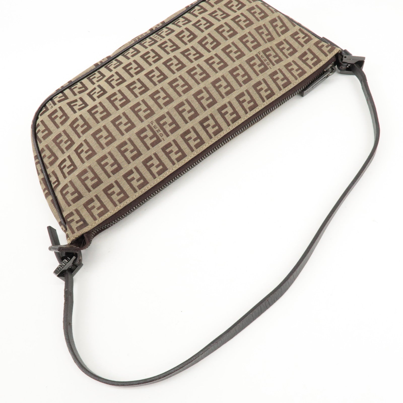 FENDI Zucchino Canvas Leather Shoulder Bag Hand Bag Brown 8BR144 Used