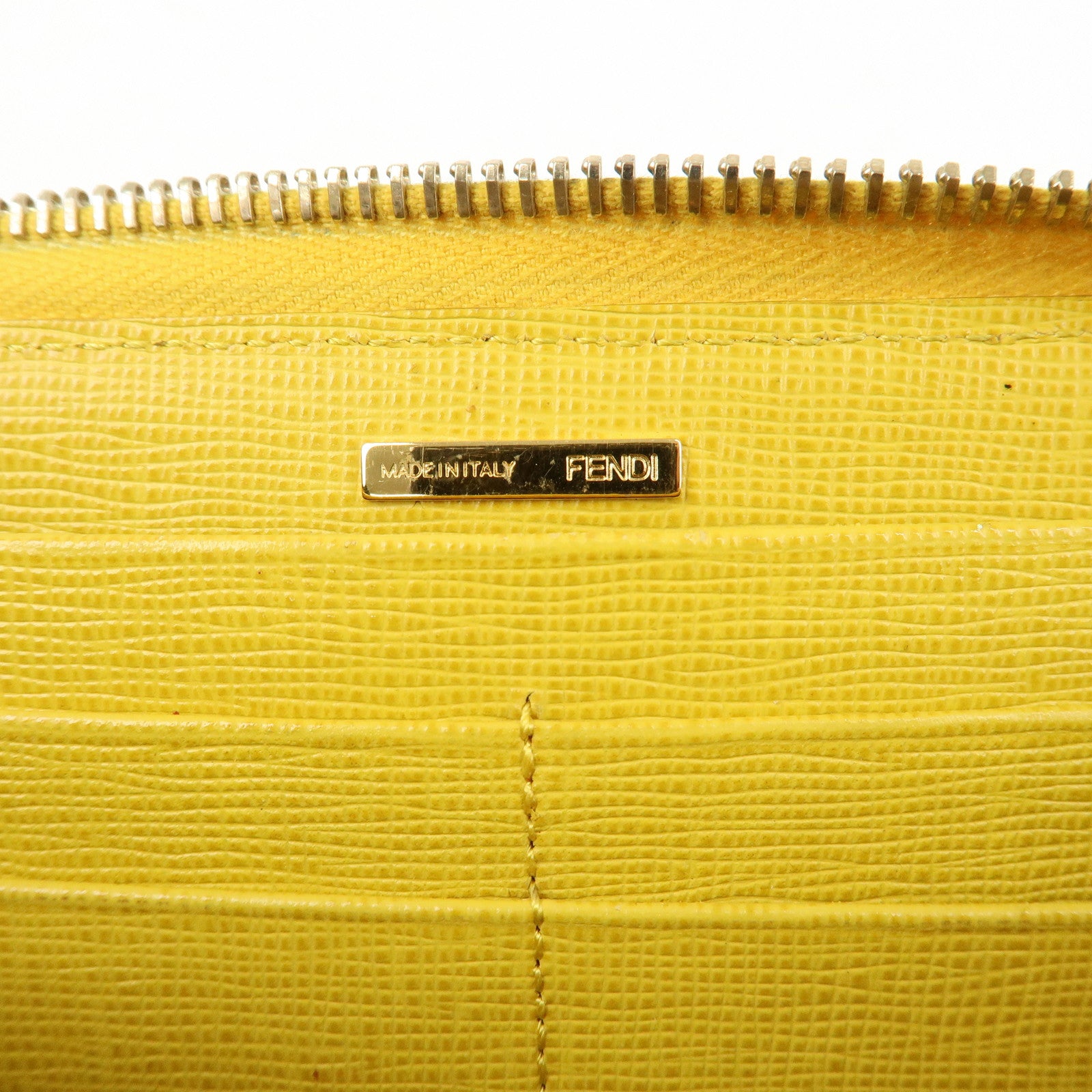 FENDI Zucca PVC Leather Round Zippy Long Wallet Brown Yellow 8M0299 Used