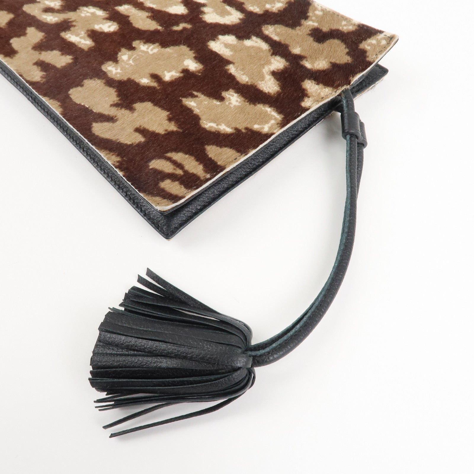 LOEWE Unborn Calf Leather Clutch Bag Pouch Brown Used