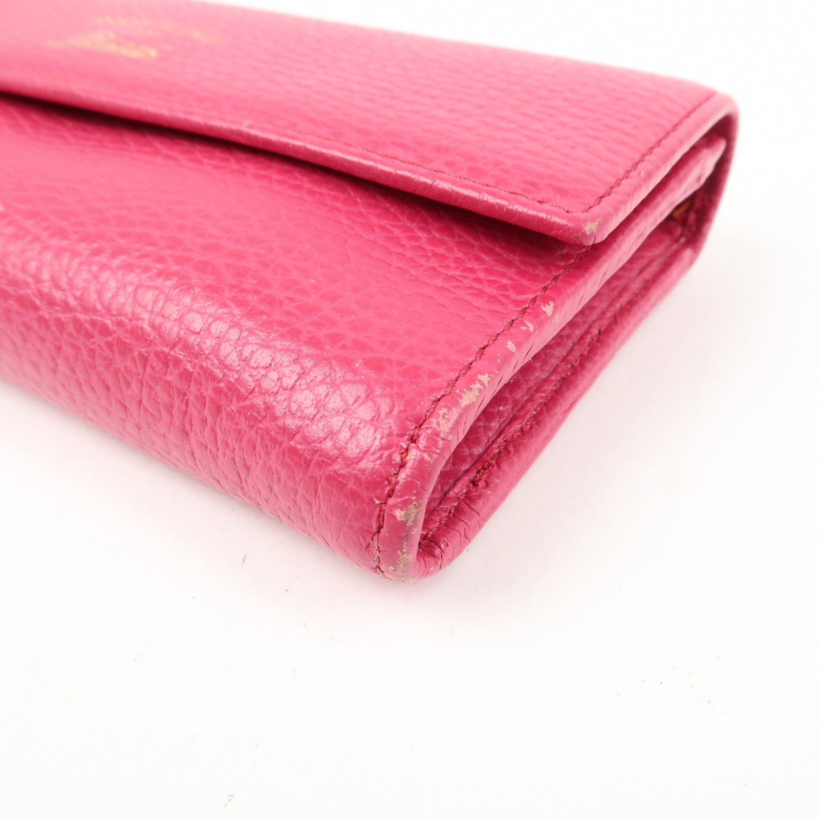 GUCCI Swing Logo Leather Flap Long Wallet Pink 354496