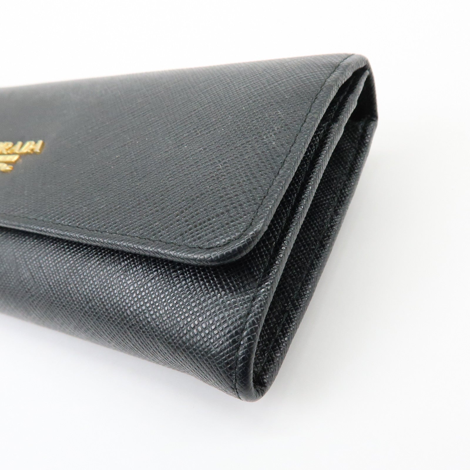 PRADA Saffiano Leather Flap Bi-Fold Long Wallet Black 1MH132