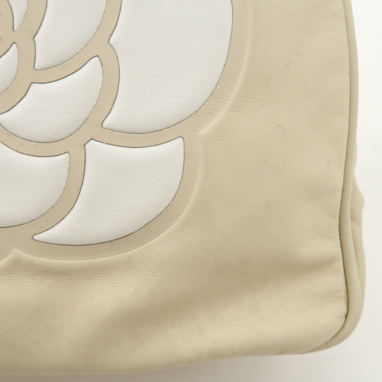 CHANEL Cameria Leather Tote Bag Shoulder Bag Beige White A20856 Used
