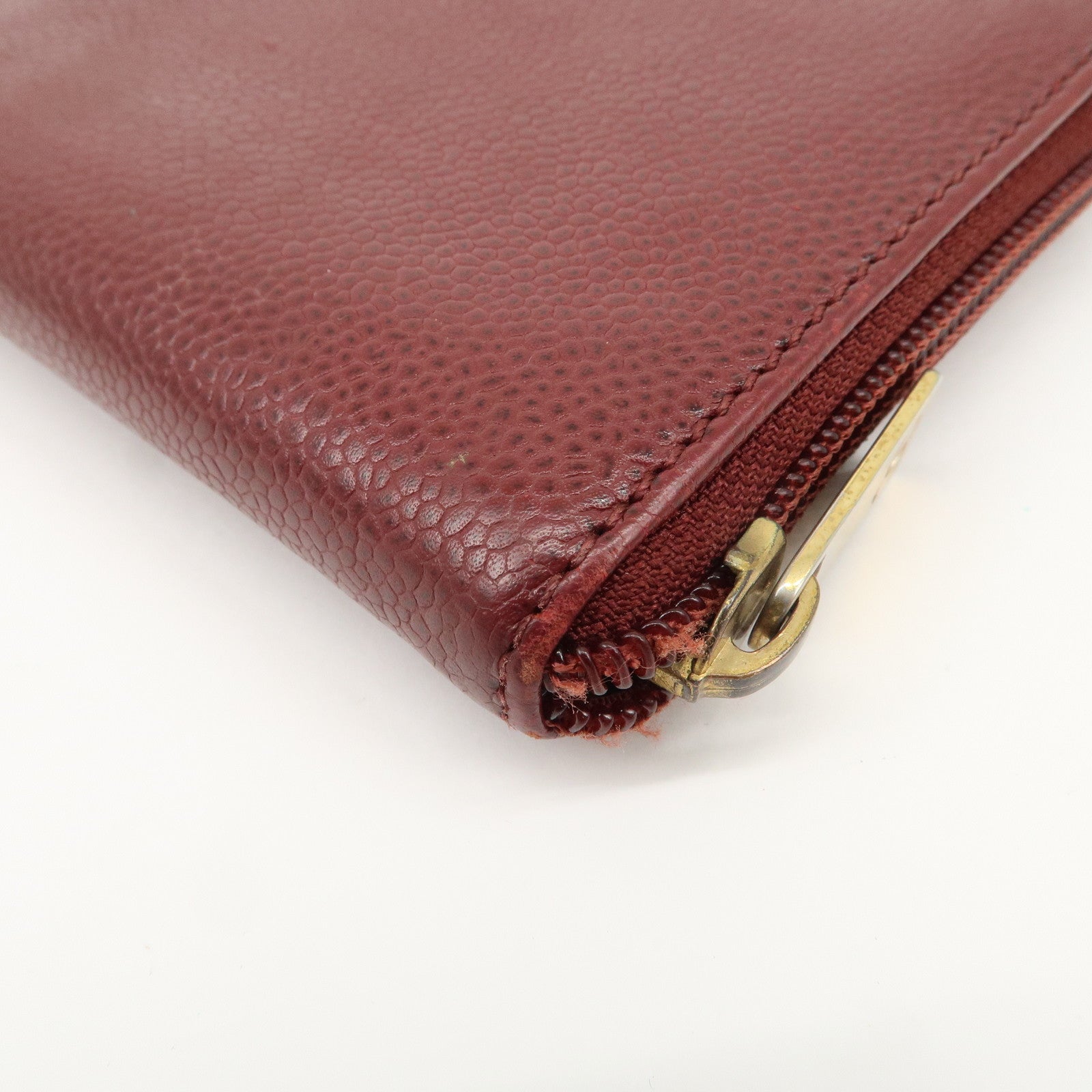 CHANEL COCO Mark Caviar Skin Round Zippy Wallet Bordeaux Used