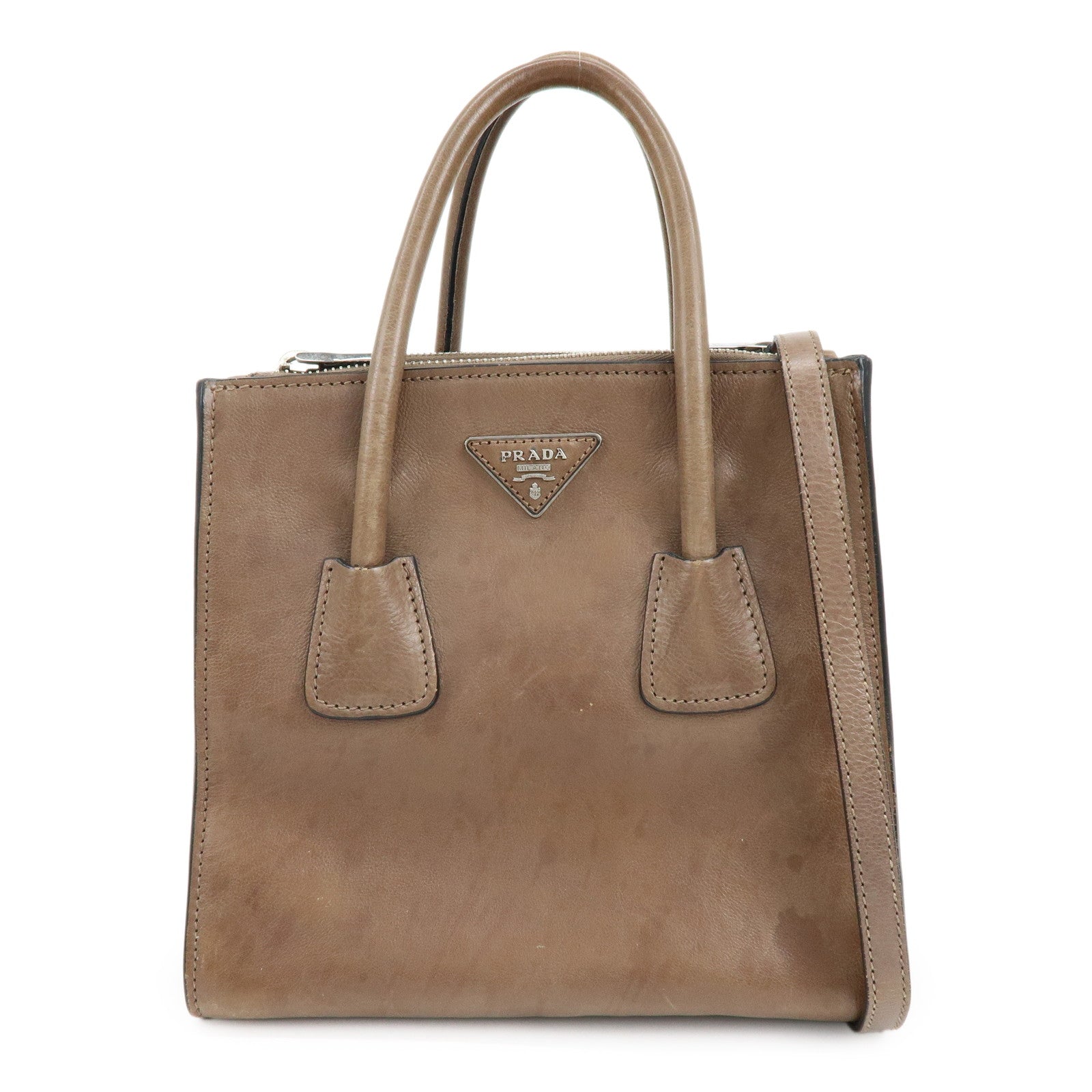 PRADA Triangle Logo Leather 2Way Bag Hand Bag Shoulder Bag BN2625