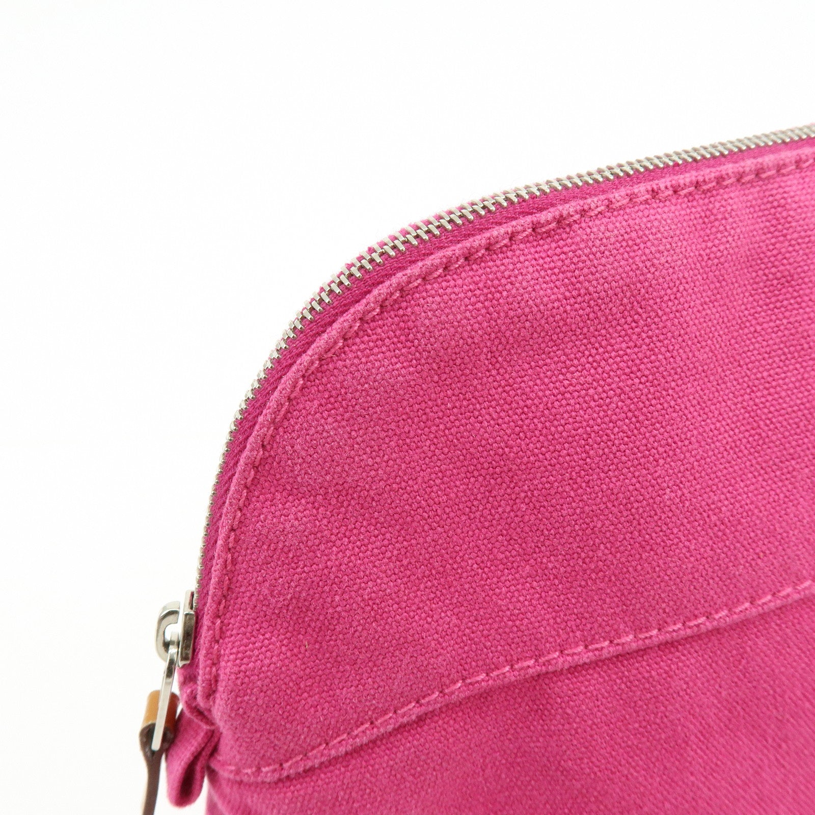 HERMES Bolide Pouch MM Cotton Leather Cosmetic Makeup Pouch Pink