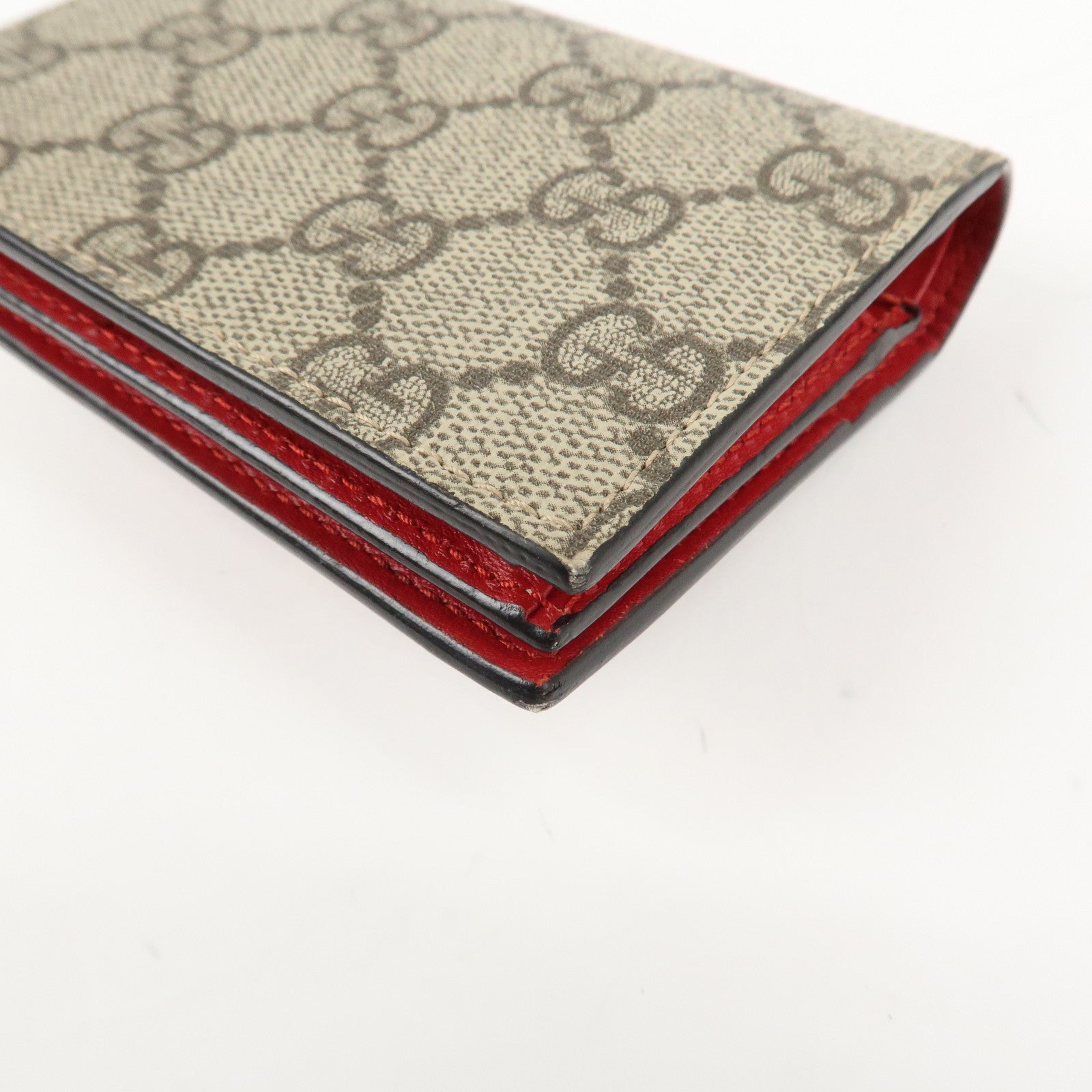 GUCCI Interlocking G GG Supreme Cherry Compact Wallet Beige 476050 Used