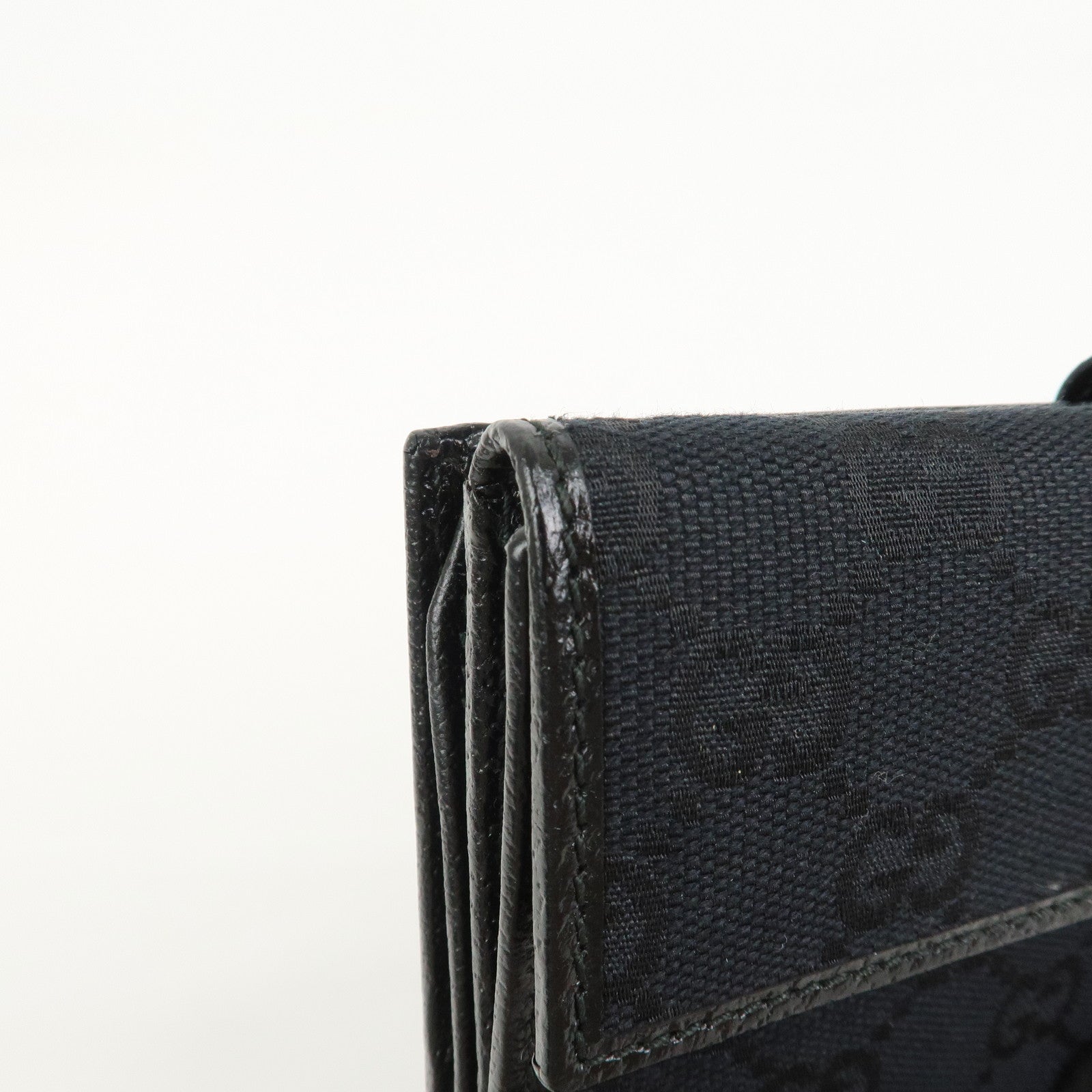 GUCCI GG Canvas Leather W Hook Bi-fold Long Wallet Black 112715