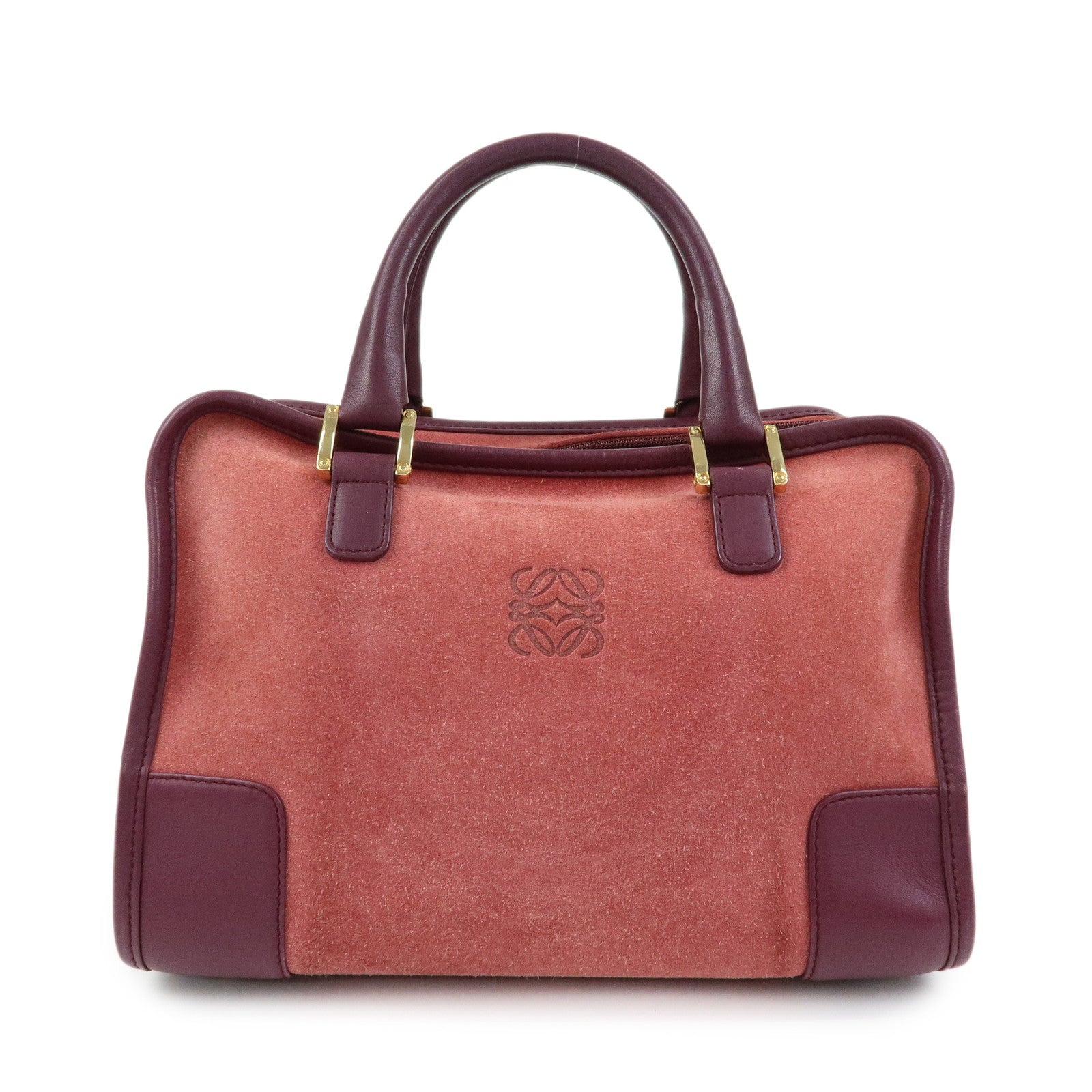 LOEWE Anagram Amazona 28 Suede Leather Hand Bag Red Bordeaux
