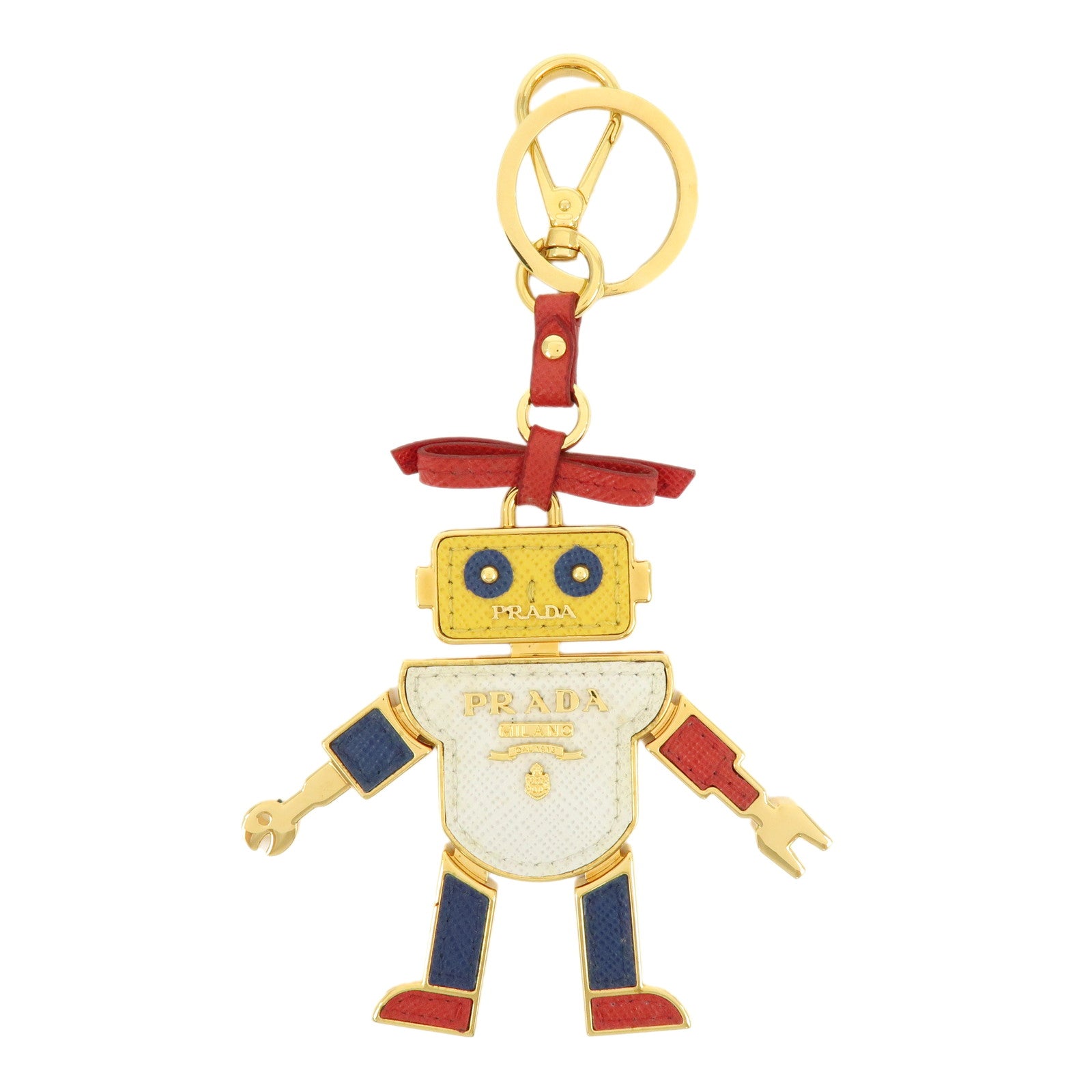 PRADA Saffiano Leather Metal Bag Key Charm Robot White Red 1TL136