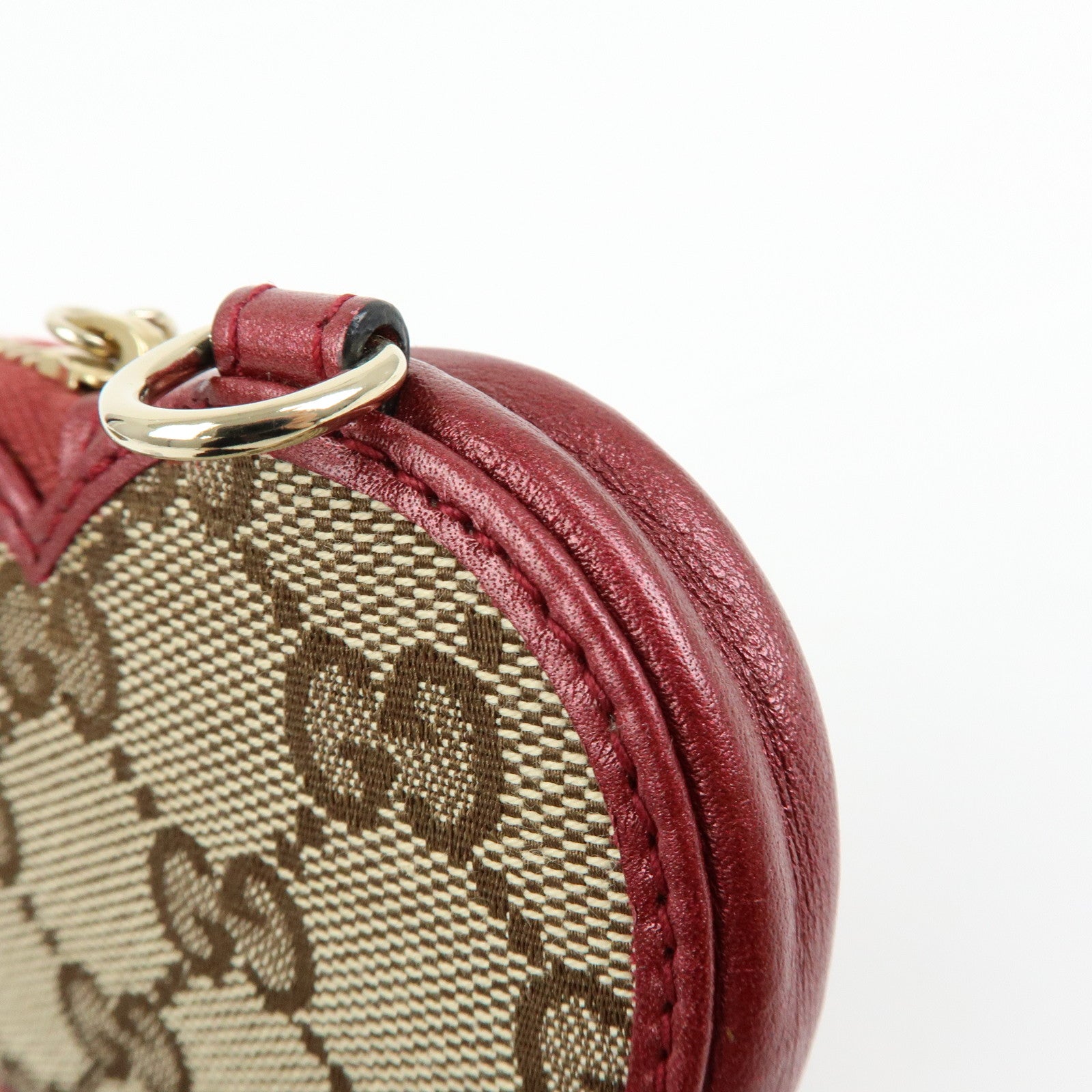 GUCCI Lovely Heart GG Canvas Leather Coin Case Beige Bordeaux152615