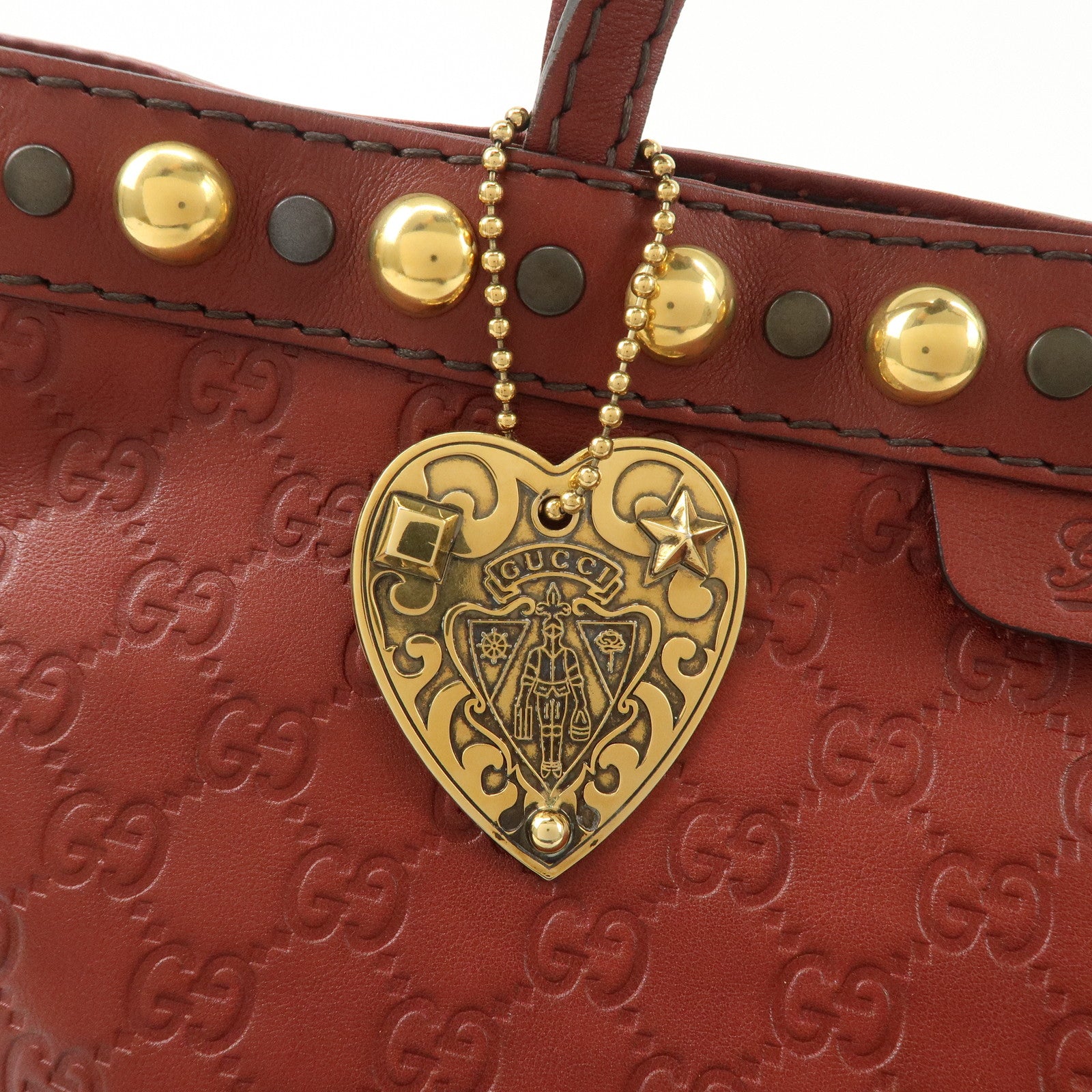 GUCCI Historia Guccissima Leather Tote Hand Bag Red Brown 207291 Used