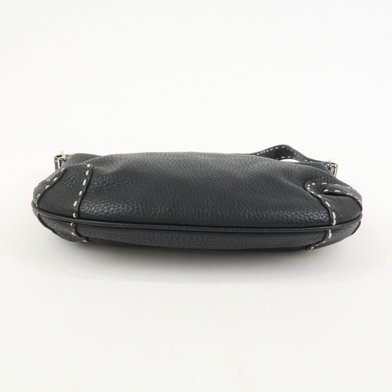 FENDI Selleria Logo Leather Shoulder Bag Hand Bag Black