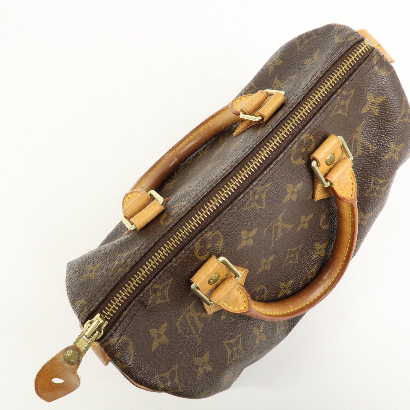 Louis Vuitton Monogram Canvas Leather Speedy 25 Boston Bag Brown M41528
