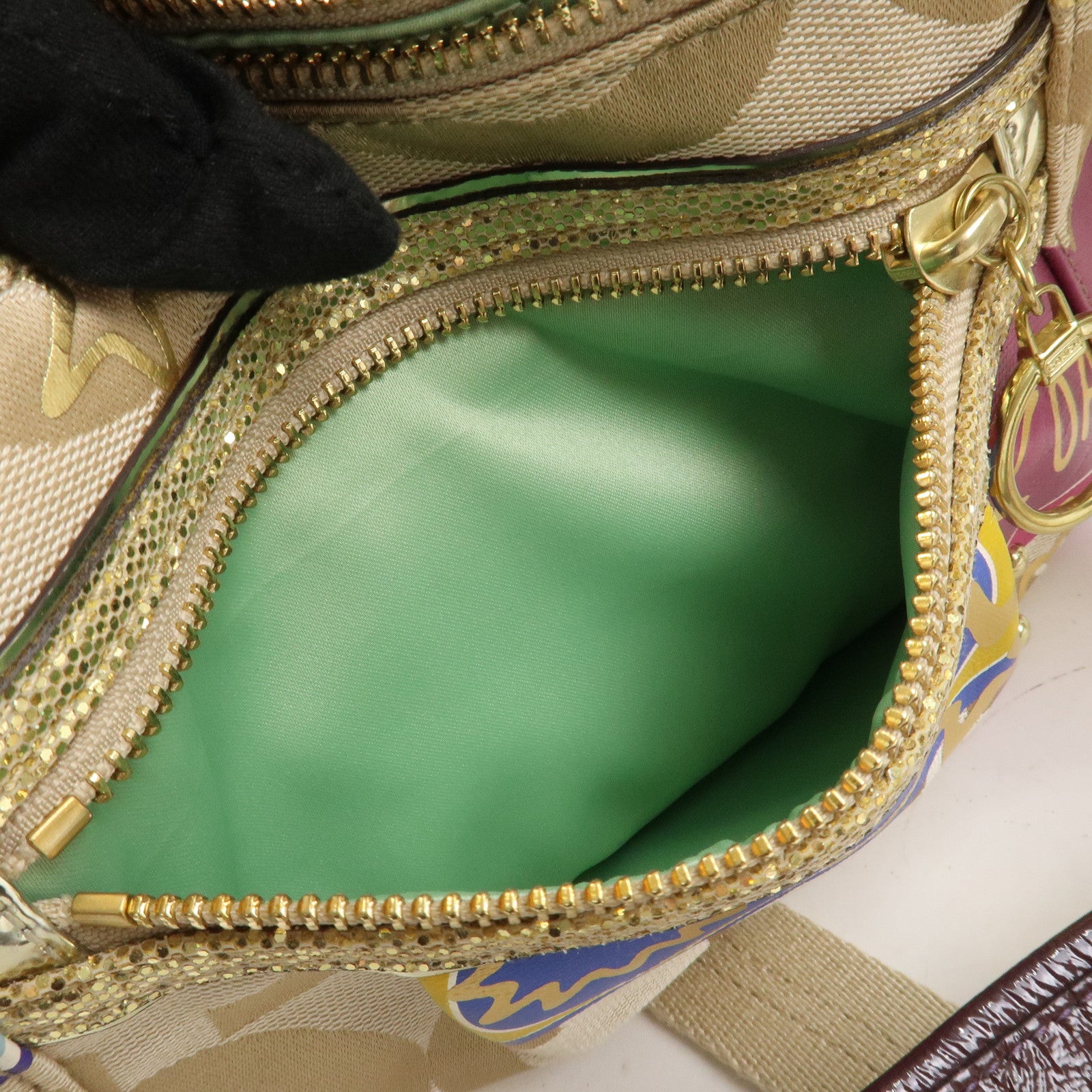 COACH POPPY Canvas Patent Leather 2Way Shoulder Bag Hand Bag Beige