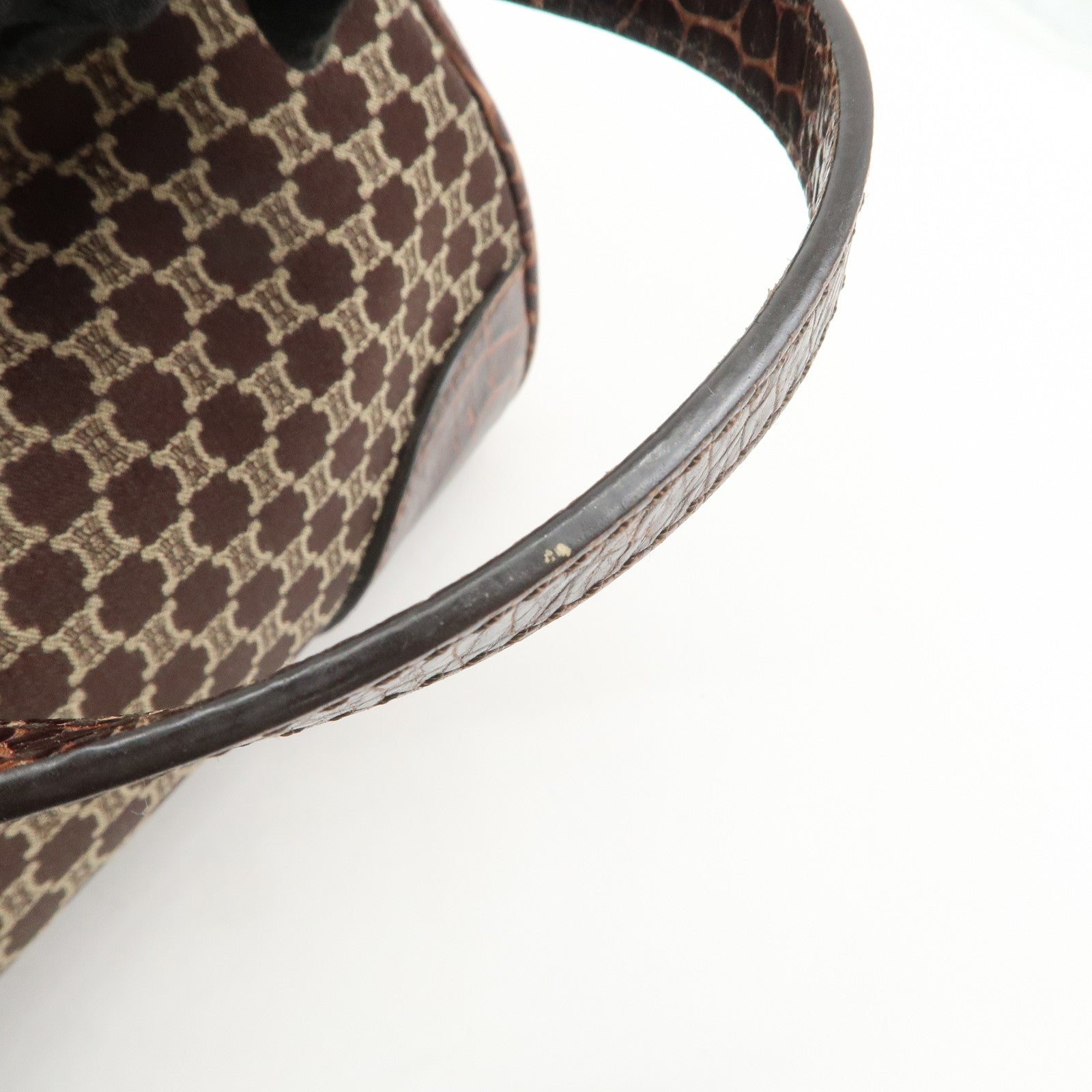 CELINE Macadam Canvas Embossed Leather Hand Bag Shoulder Bag Brown