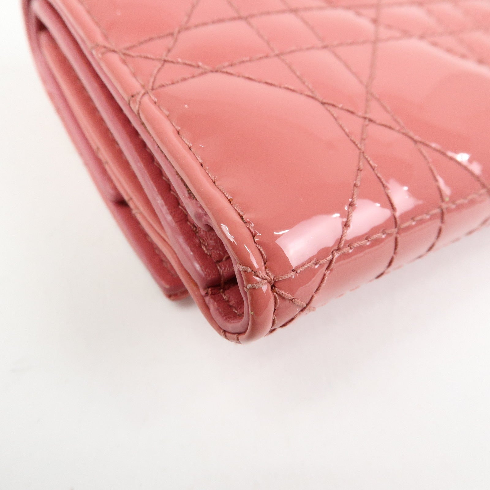 Christian Dior Cannage Patent Leather Bi-fold Compact Wallet Pink