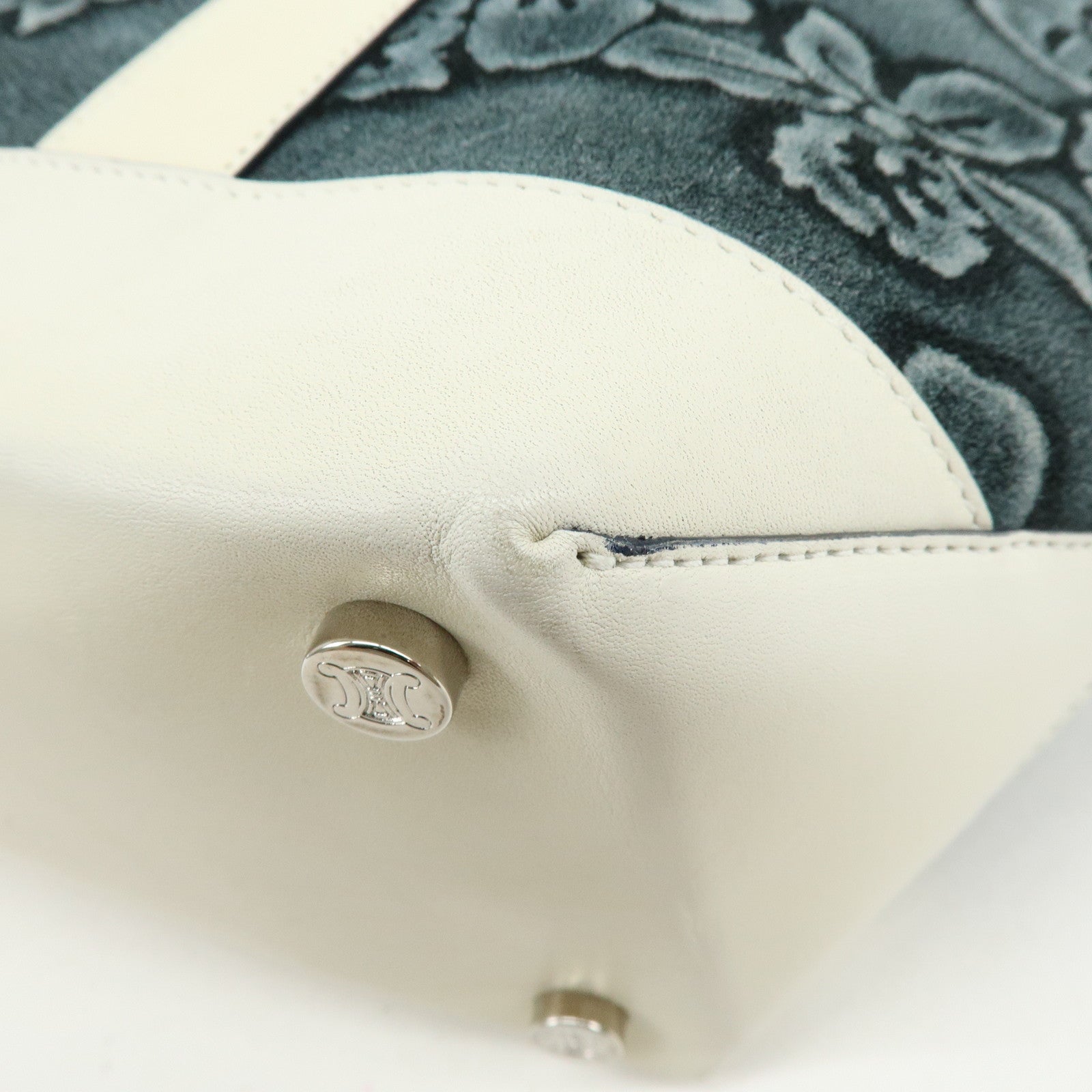 CELINE Hibiscus Motif Suede Leather Tote Bag Gray Ivory