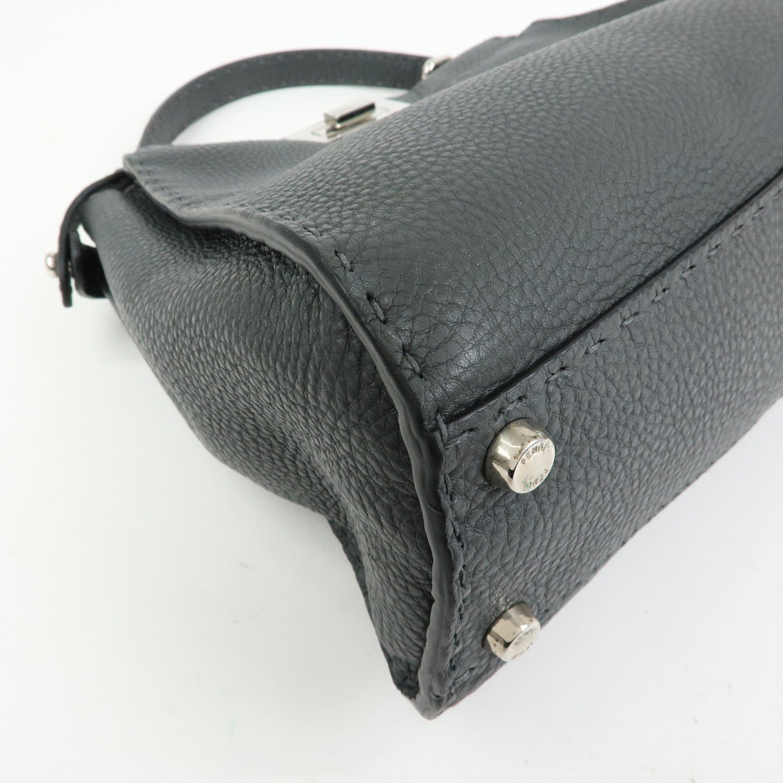 FENDI Peekaboo Selleria Leather 2Way Hand Shoulder Bag Gray 8BN290