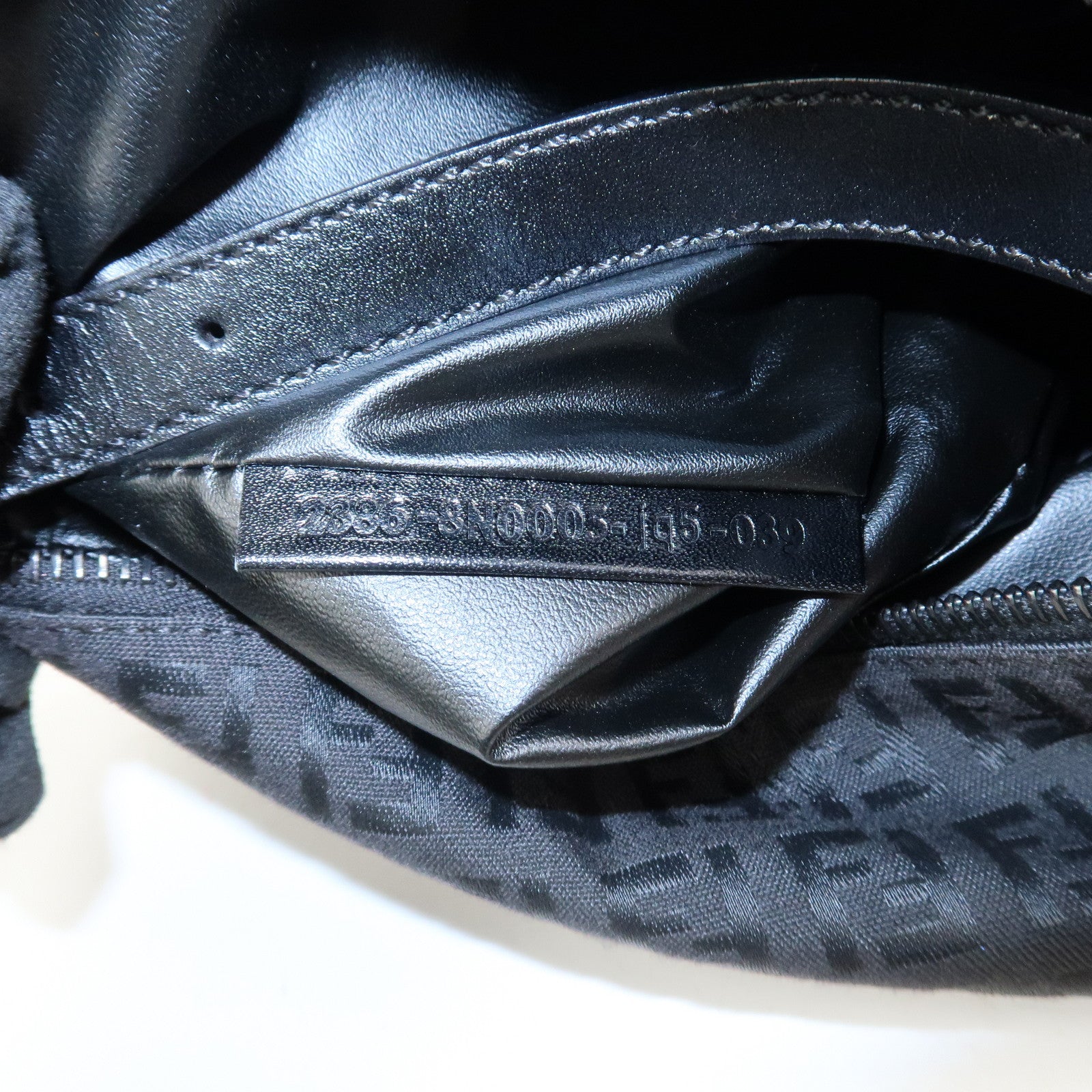 FENDI Zucchino Canvas Leather Hand Bag Pouch Black 8N0005