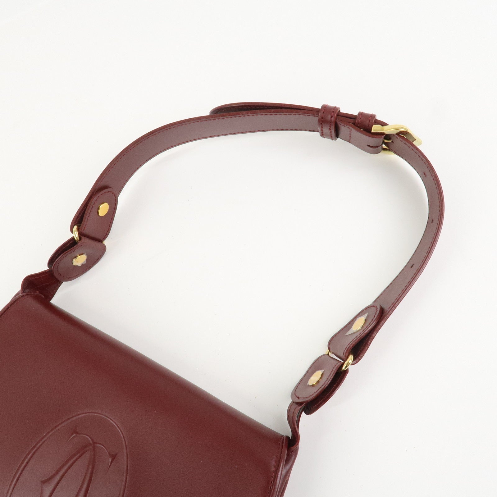 Cartier Must De Cartier Calf Leather Shoulder Bag Hand Bag Burgundy