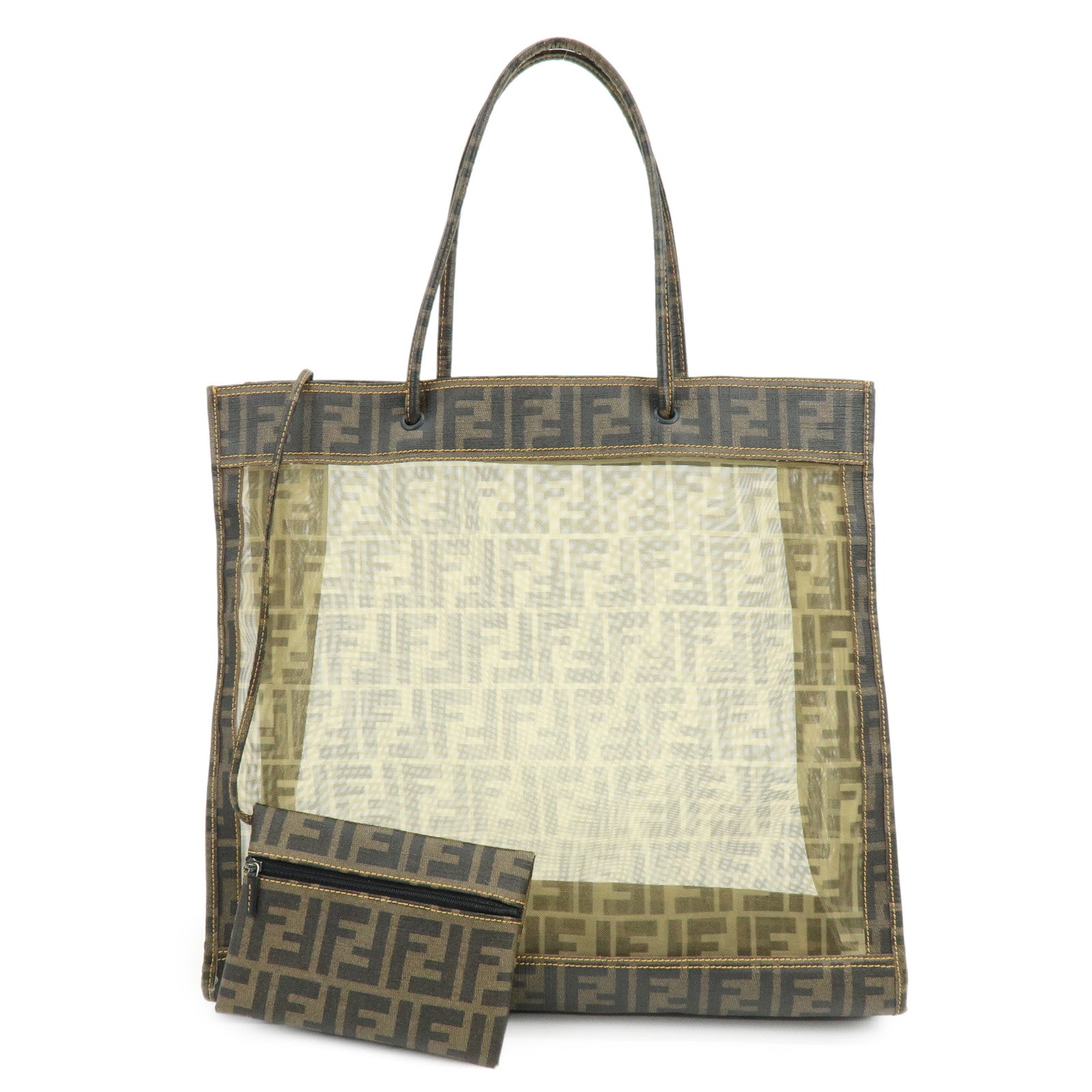 FENDI Zucca Mesh PVC Coated Tote Bag Shoulder Bag Brown 8BH184