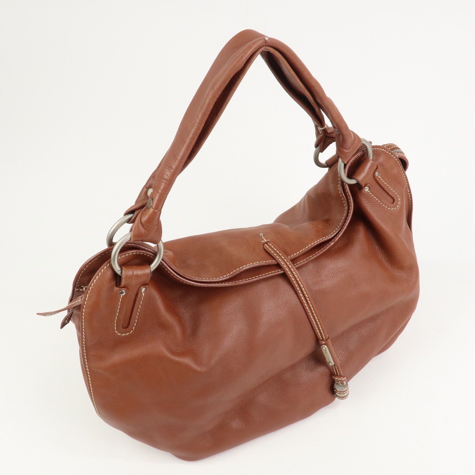 CELINE Logo Leather Bittersweet Shoulder Bag Tote Bag Brown