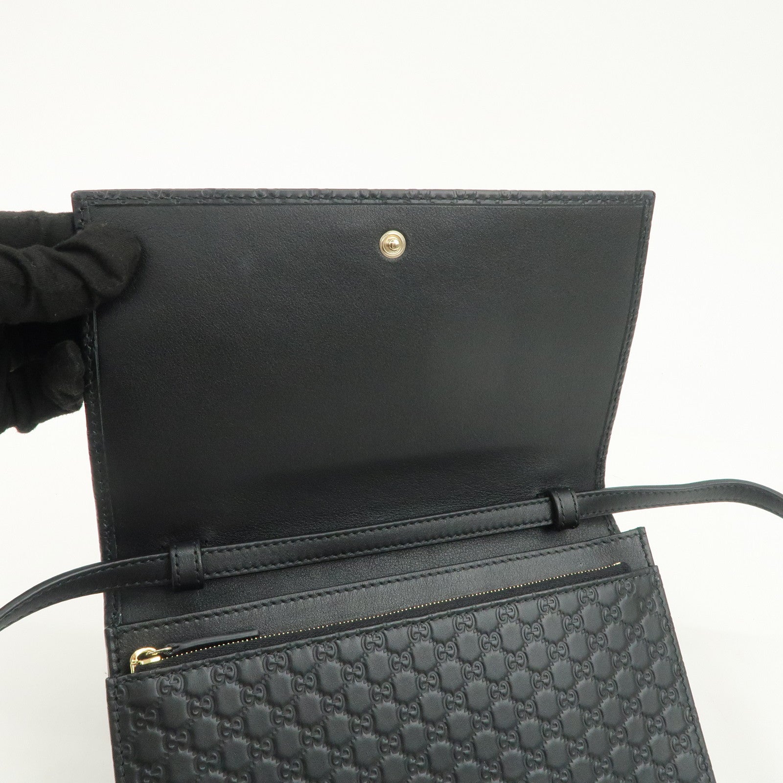 GUCCI Micro Guccissima Leather Shoulder Bag Wallet Bag Black 466507