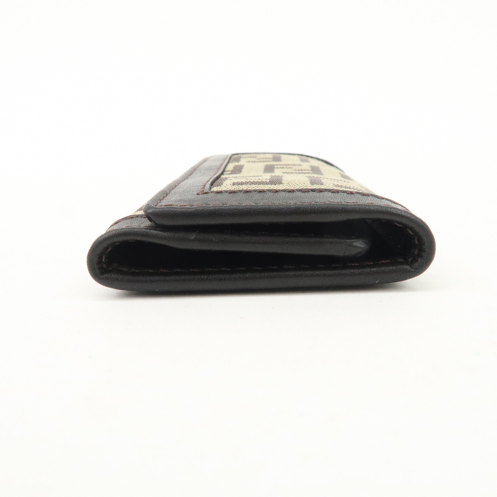 FENDI Zucchino Canvas Leather 6 Rings Key Case Brown Khaki 8AP002 Used