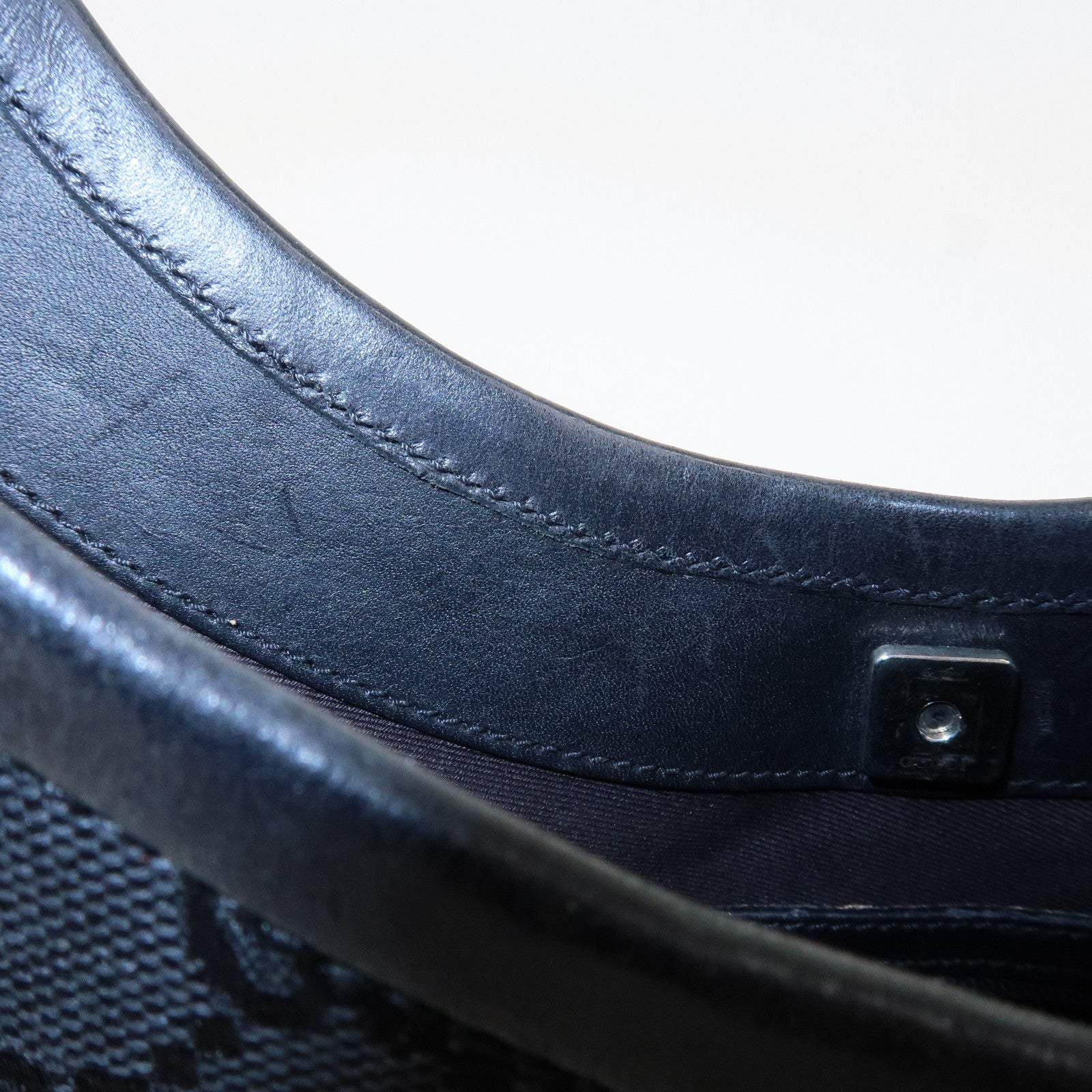 GUCCI GG Canvas Leather Shoulder Bag Hand Bag Black 107752 Used