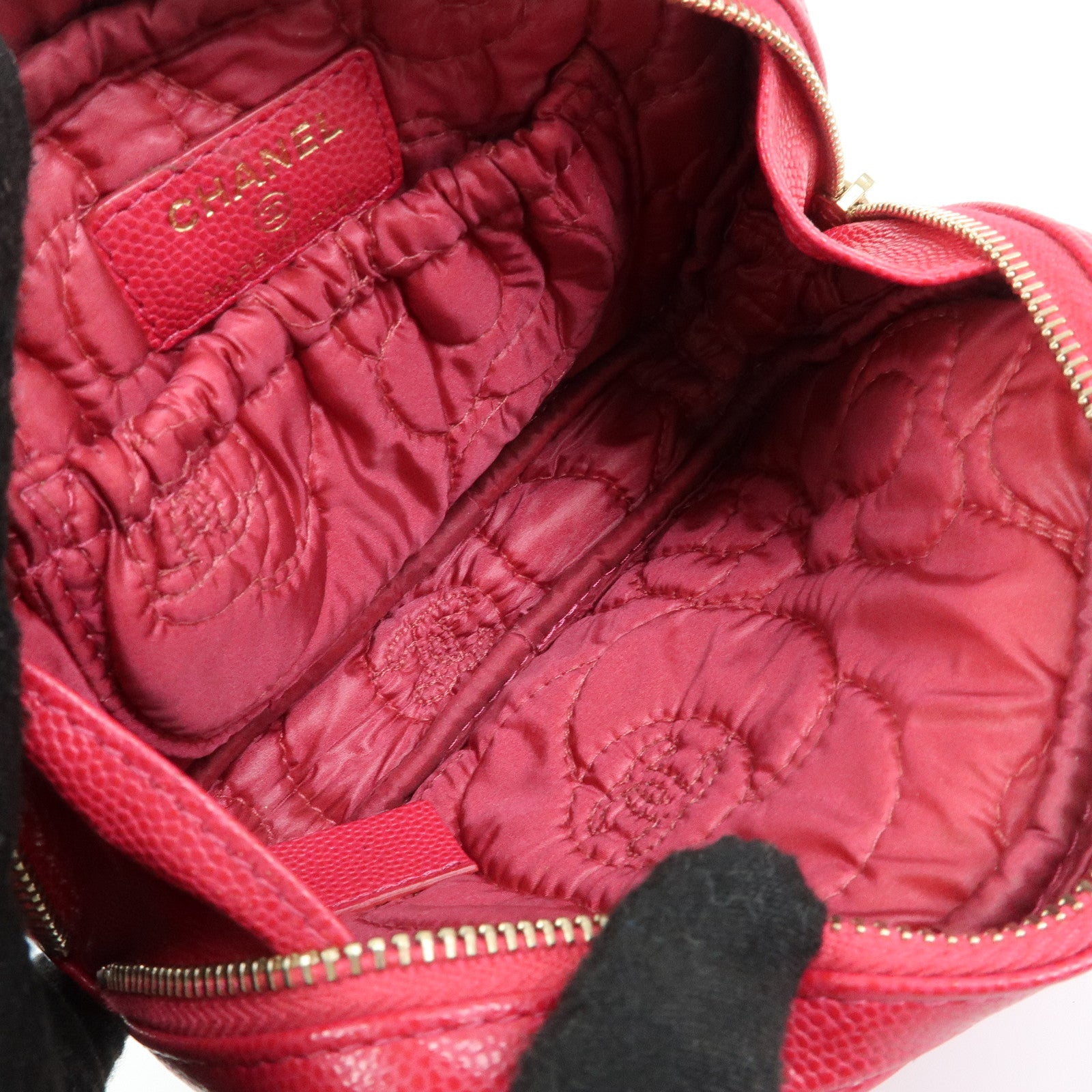 CHANEL Camellia COCO Mark Caviarskin Cosmetic Accessory Pouch Pink
