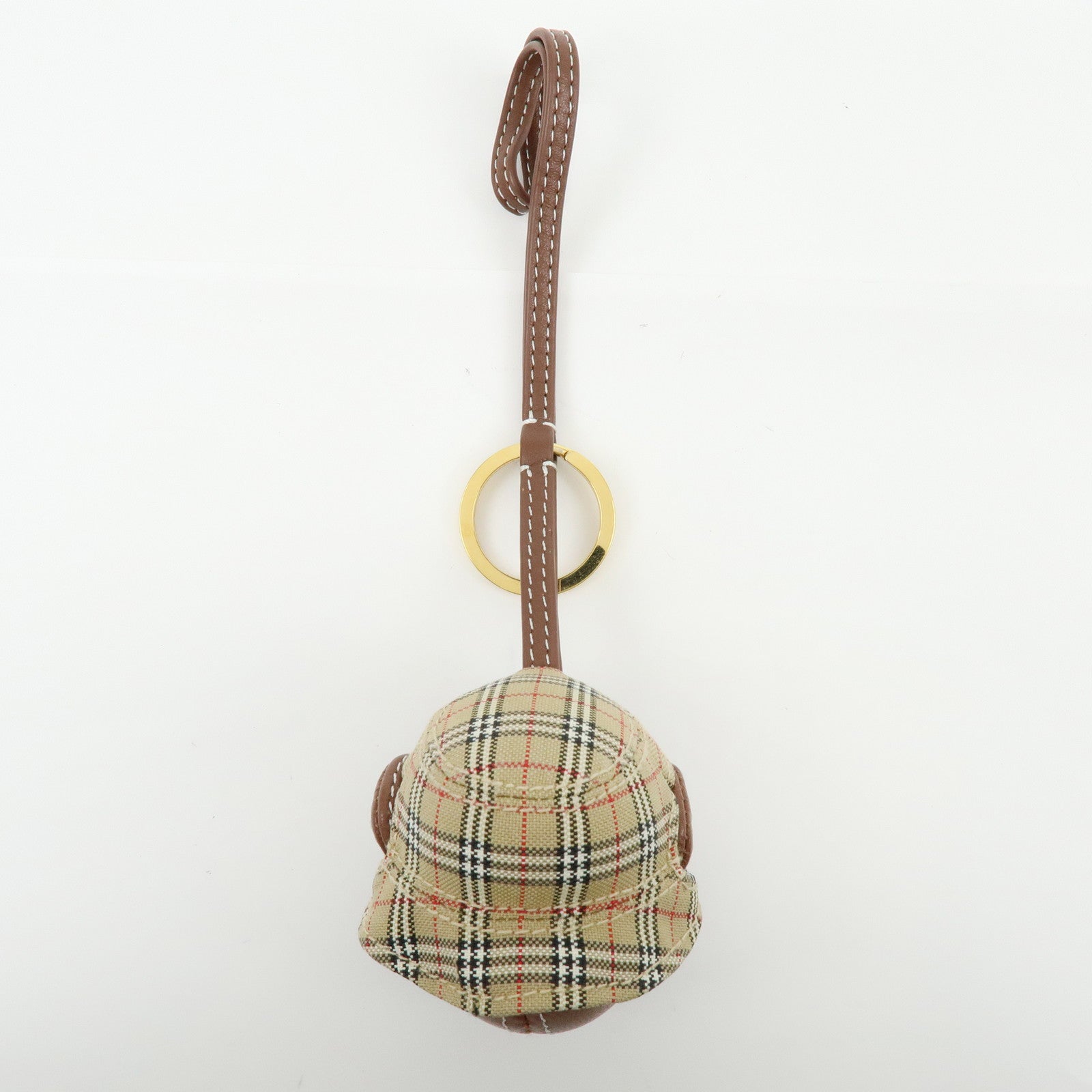 BURBERRY Nova Plaid Bear Motif Leather Canvas Bag Charm Key Chain