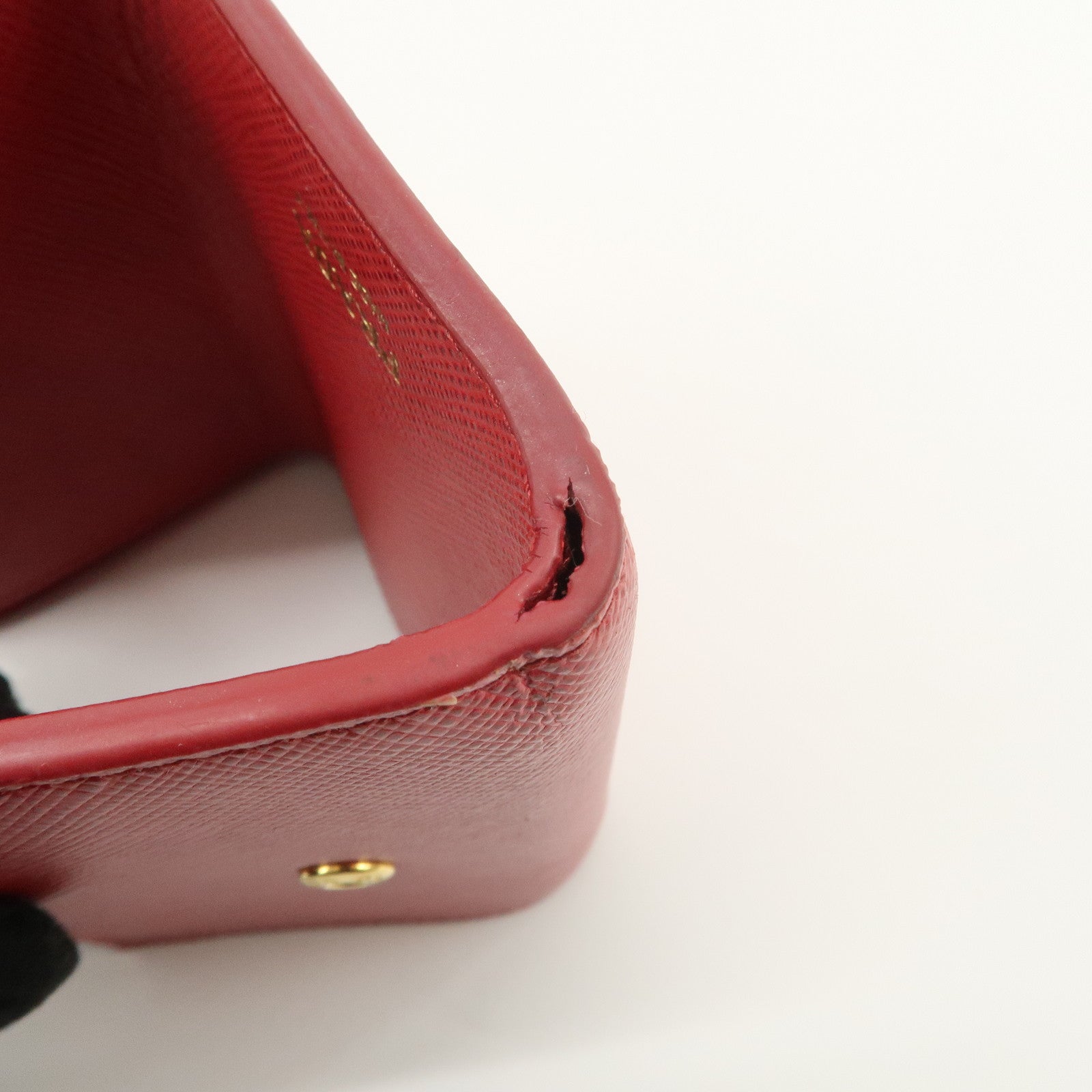 PRADA Saffiano Leather Tri-fold Compact Wallet Red 1MH021