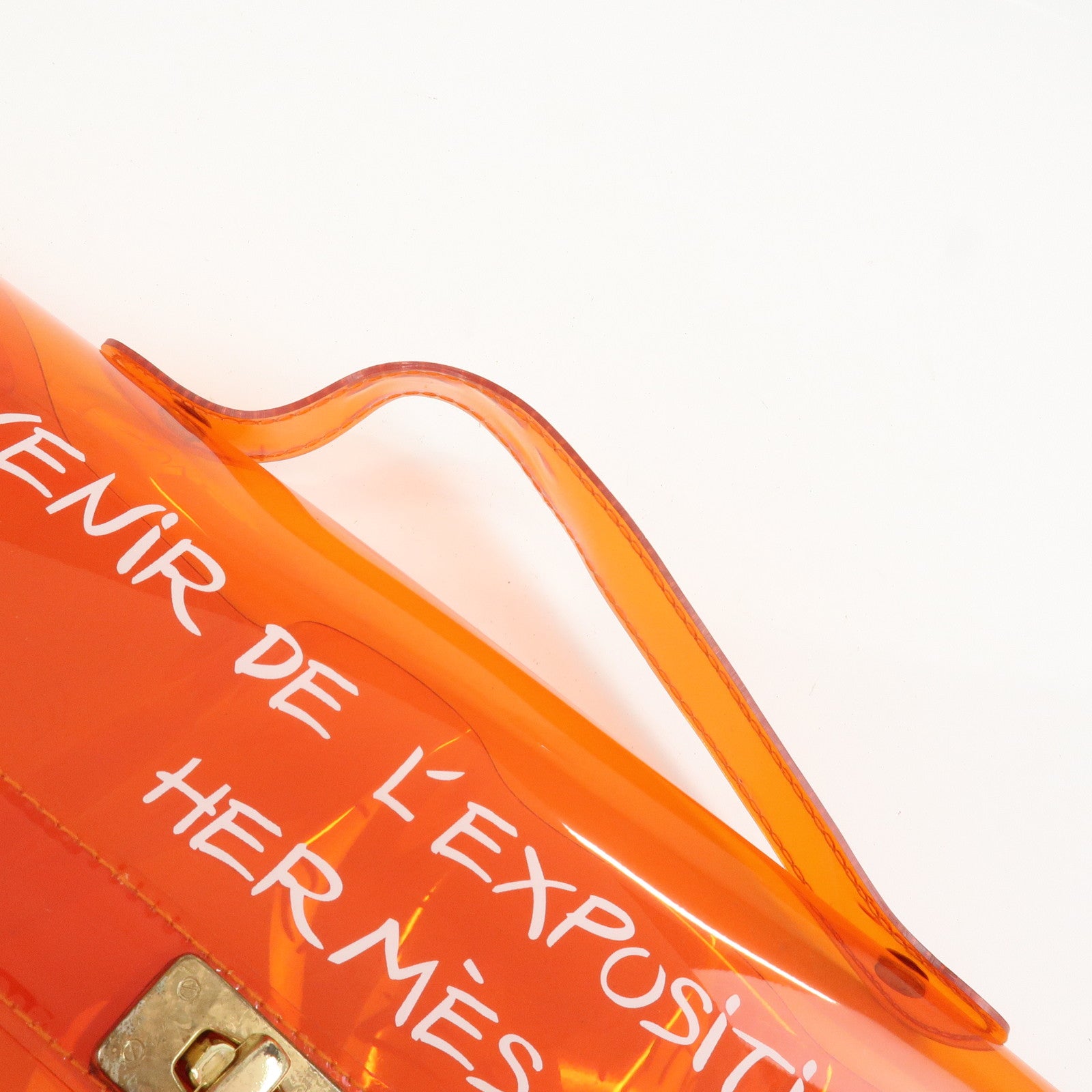 HERMES Kelly Vinyl Hand Bag Clear Transparent Orange