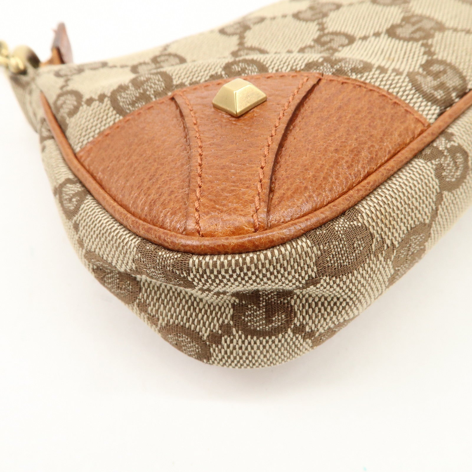 GUCCI GG Canvas Leather Chain Hand Bag Pouch Beige Brown 120940 Used