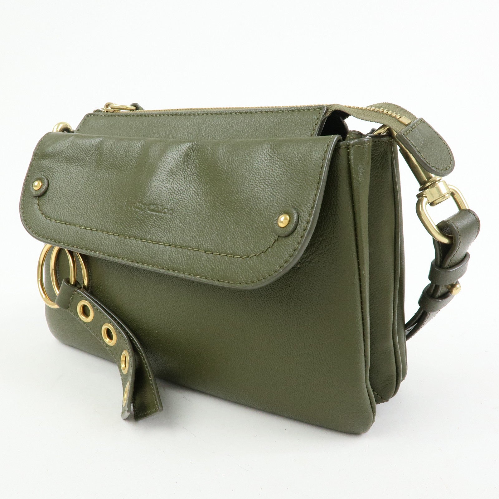 Chloe See by Chloe Phill Leather Shoulder Crossbody Bag Dark Green