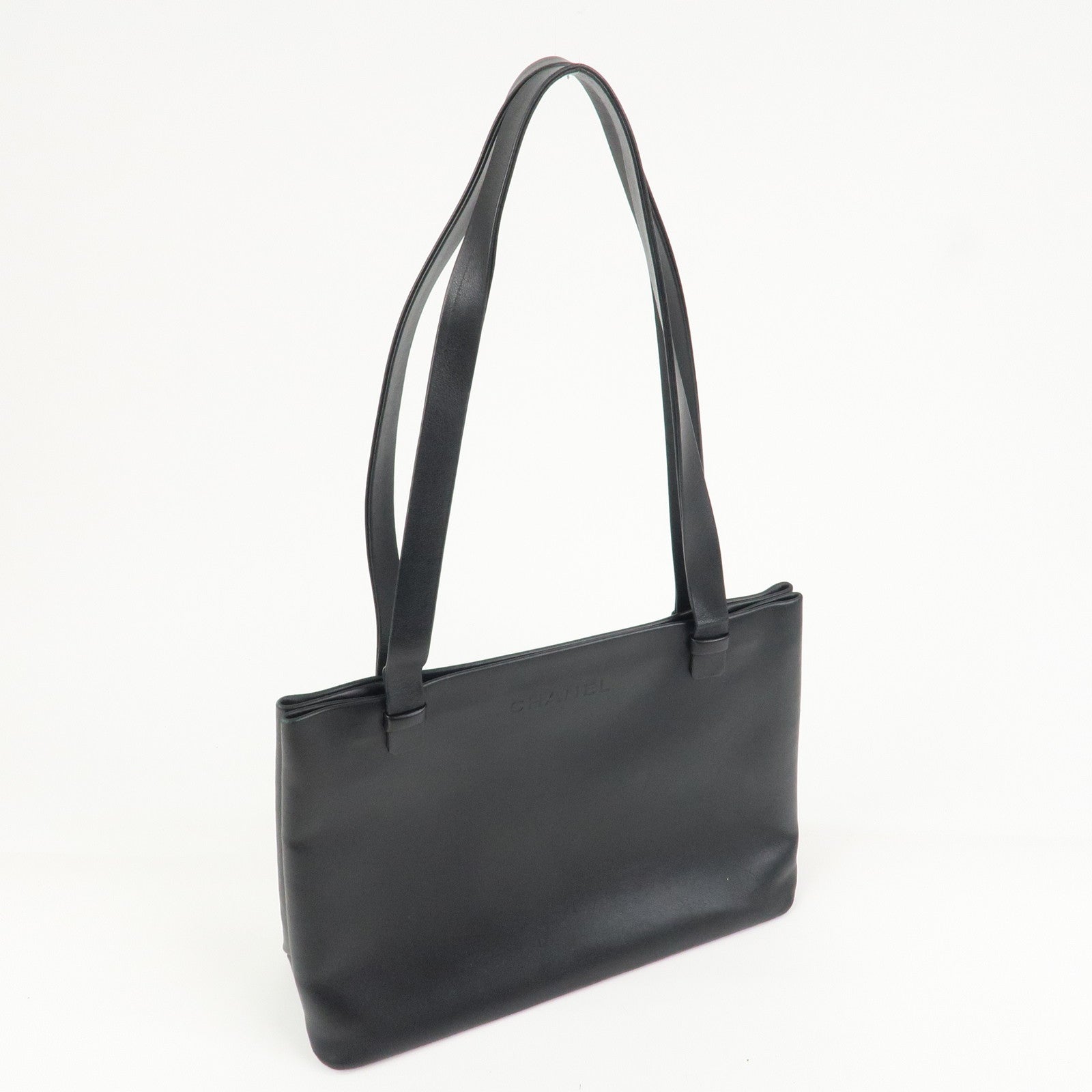 CHANEL Logo Leather Shoulder Bag Tote Bag Hand Bag Black