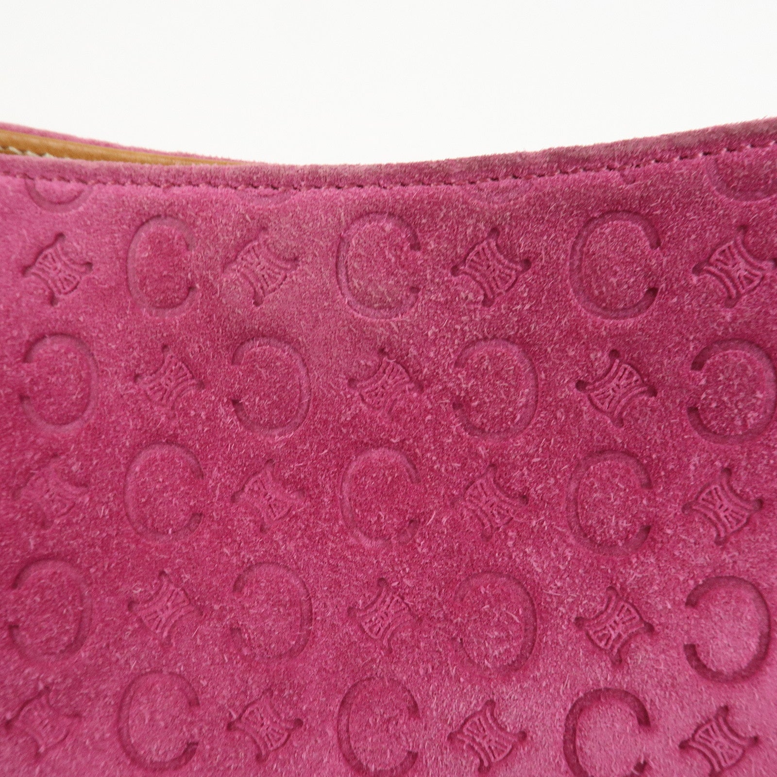 CELINE C Macadam Suede Leather Shoulder Bag Pink Light Brown
