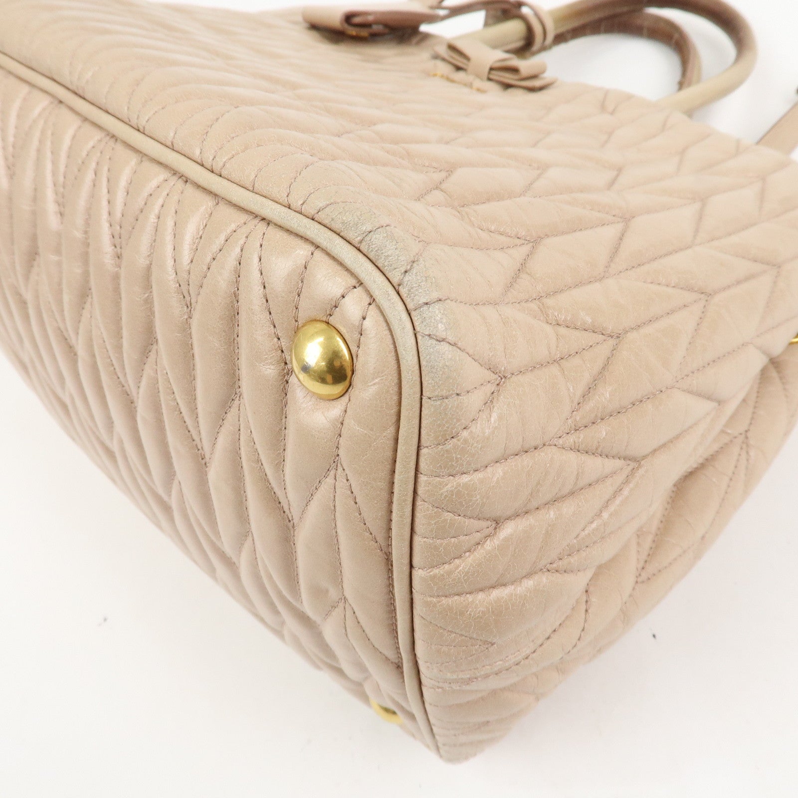 MIU MIU Leather Ribbon 2Way Shoulder Bag Hand Bag Tote Bag Beige RN1096