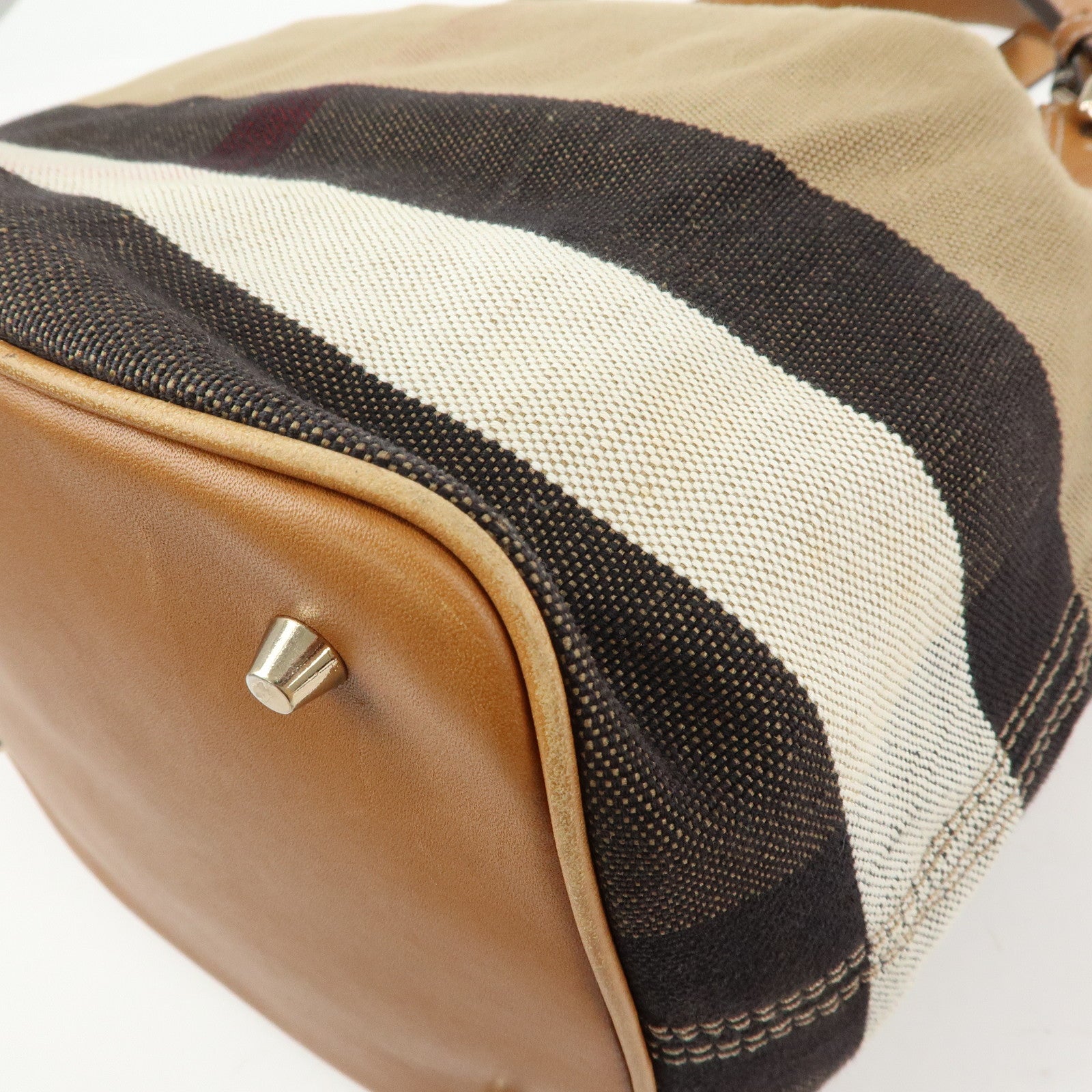Burberry Nova Plaid Canvas Leather 2Way Shoulder Bag Beige Brown