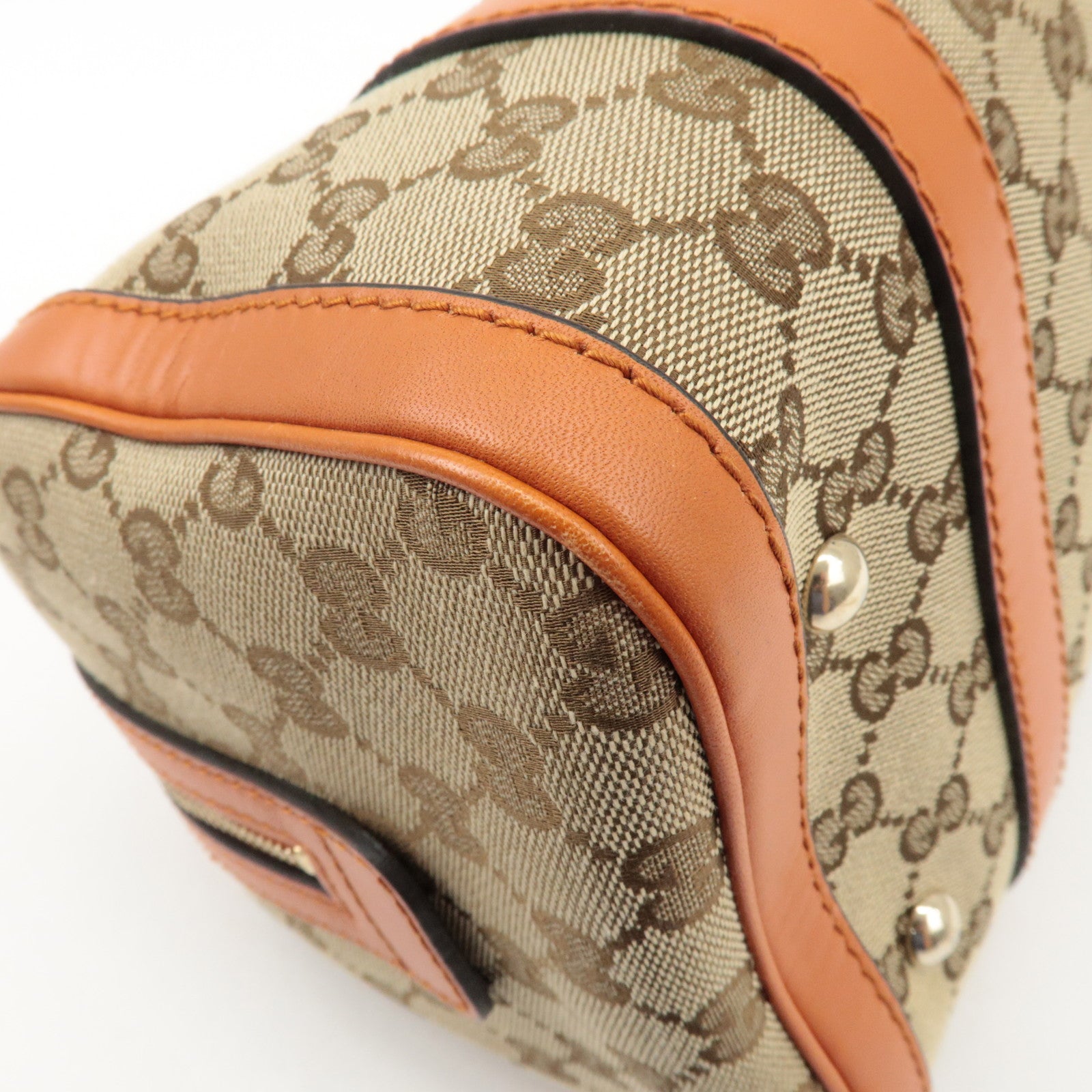 GUCCI GG Canvas Leather 2Way Mini Boston Bag Orange Beige 269876 Used