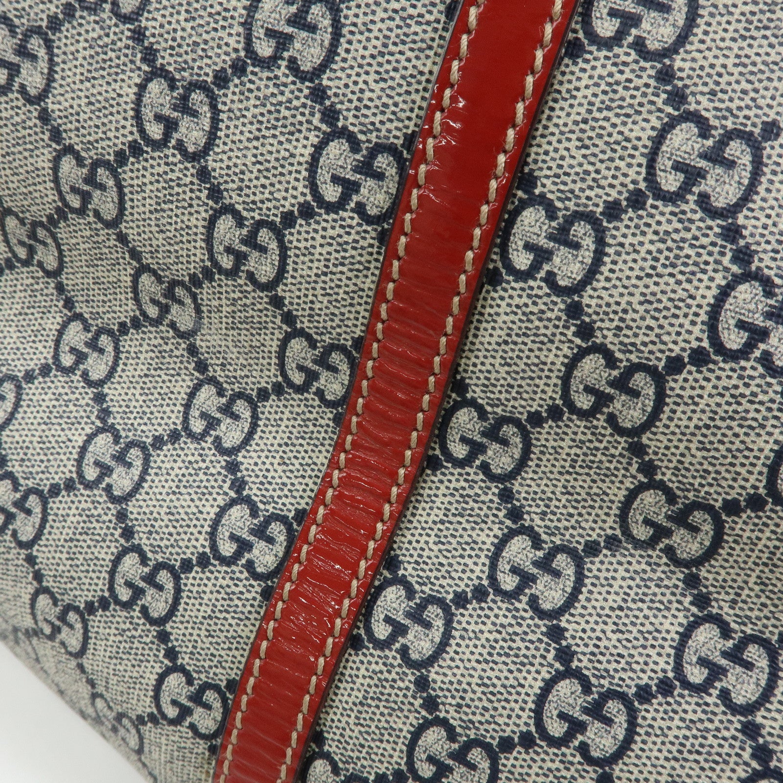 GUCCI JOY Collection GG Supreme Patent Leather Tote Bag Navy Red