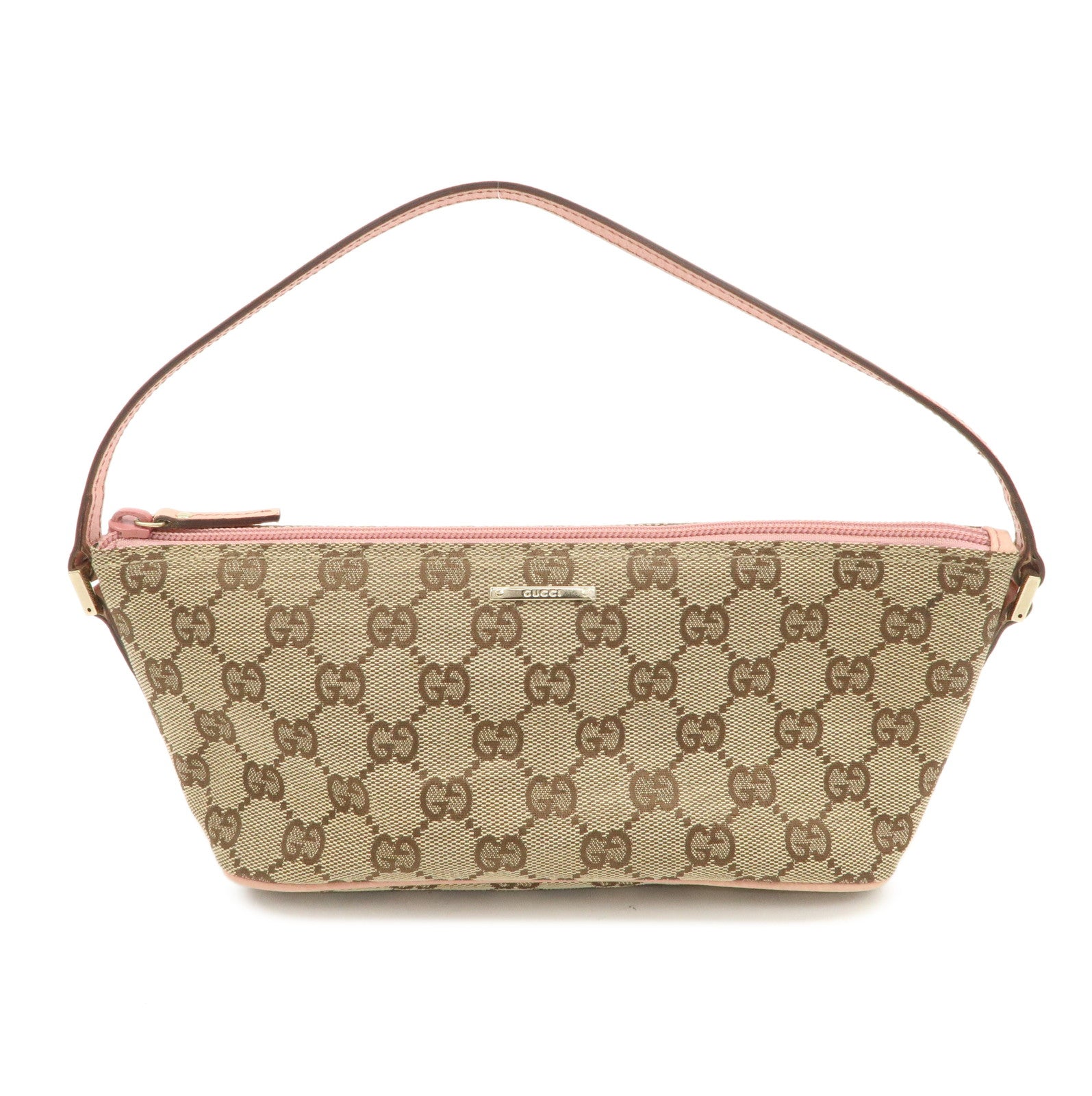 GUCCI Boat Bag GG Monogram Canvas Leather Hand Bag Brown Pink 07198