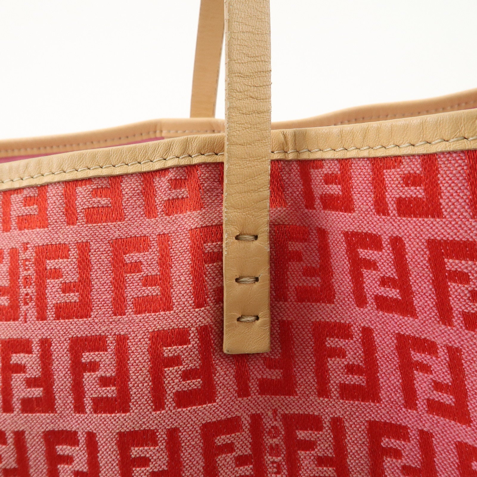 FENDI Zucchino Canvas Leather Tote Bag Shoulder Bag Red Pink 8BH005